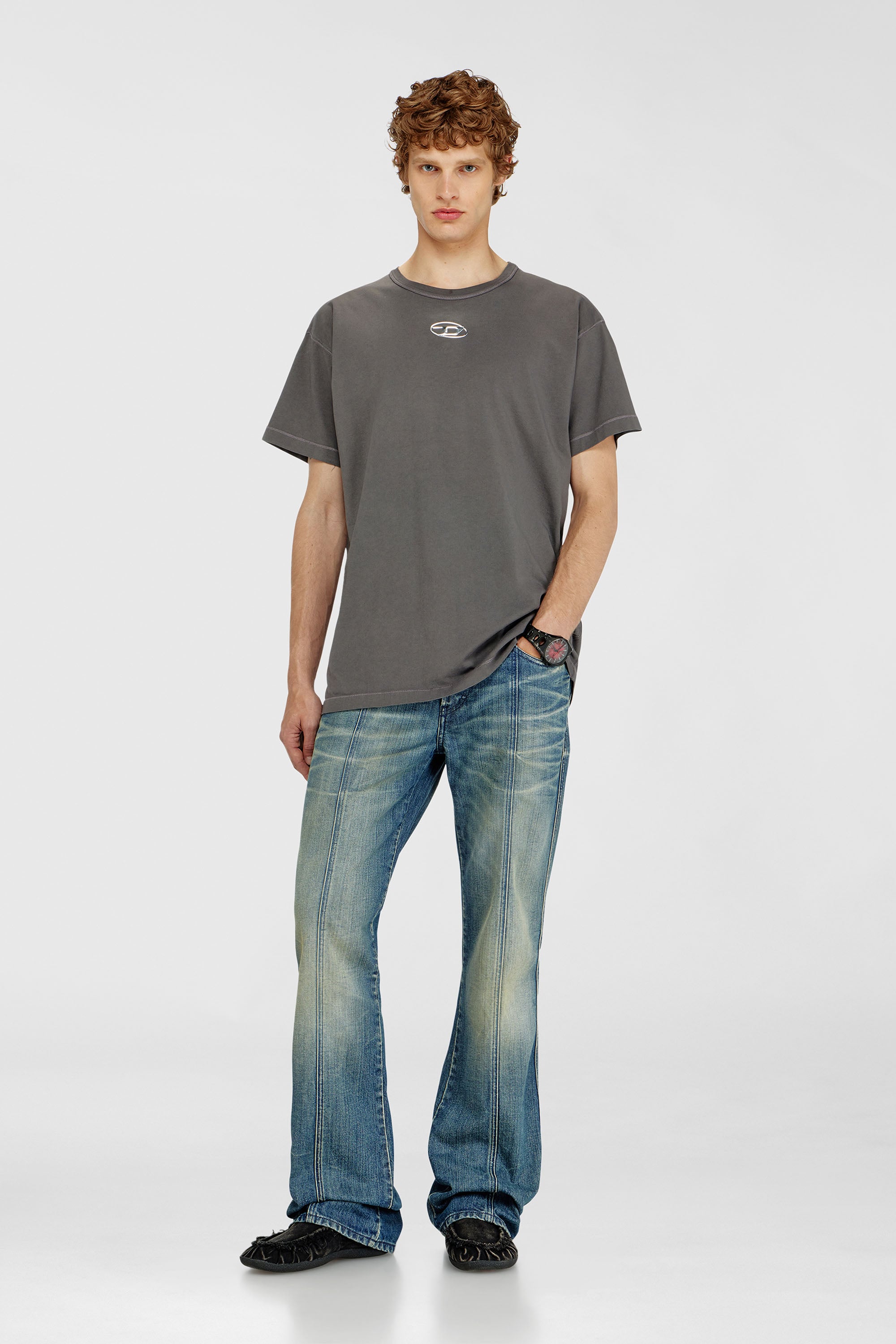 Diesel - T-NORM-IOD, Male's Light cotton T-shirt with metallic Oval D logo in Grey - 2