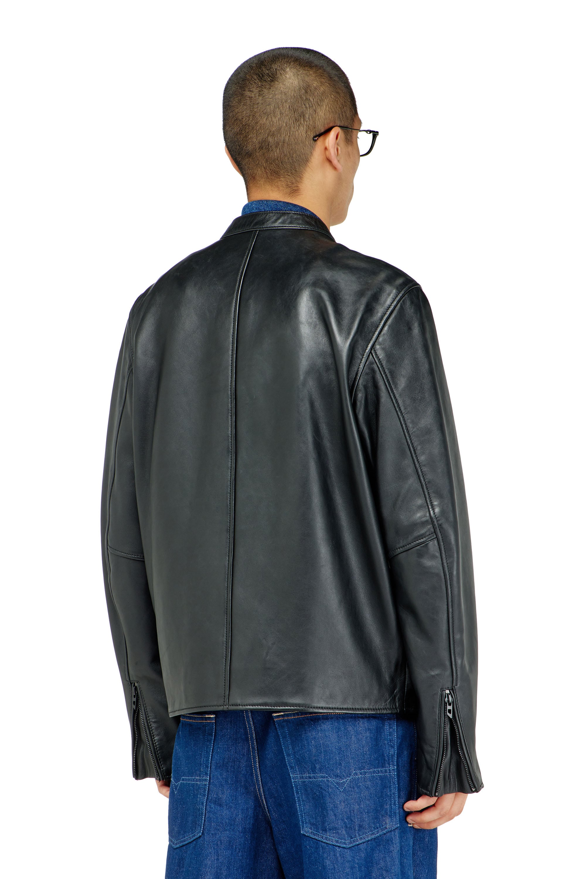 Diesel - L-TAD-WRD, Man's Biker jacket in waxed leather in Black - 4