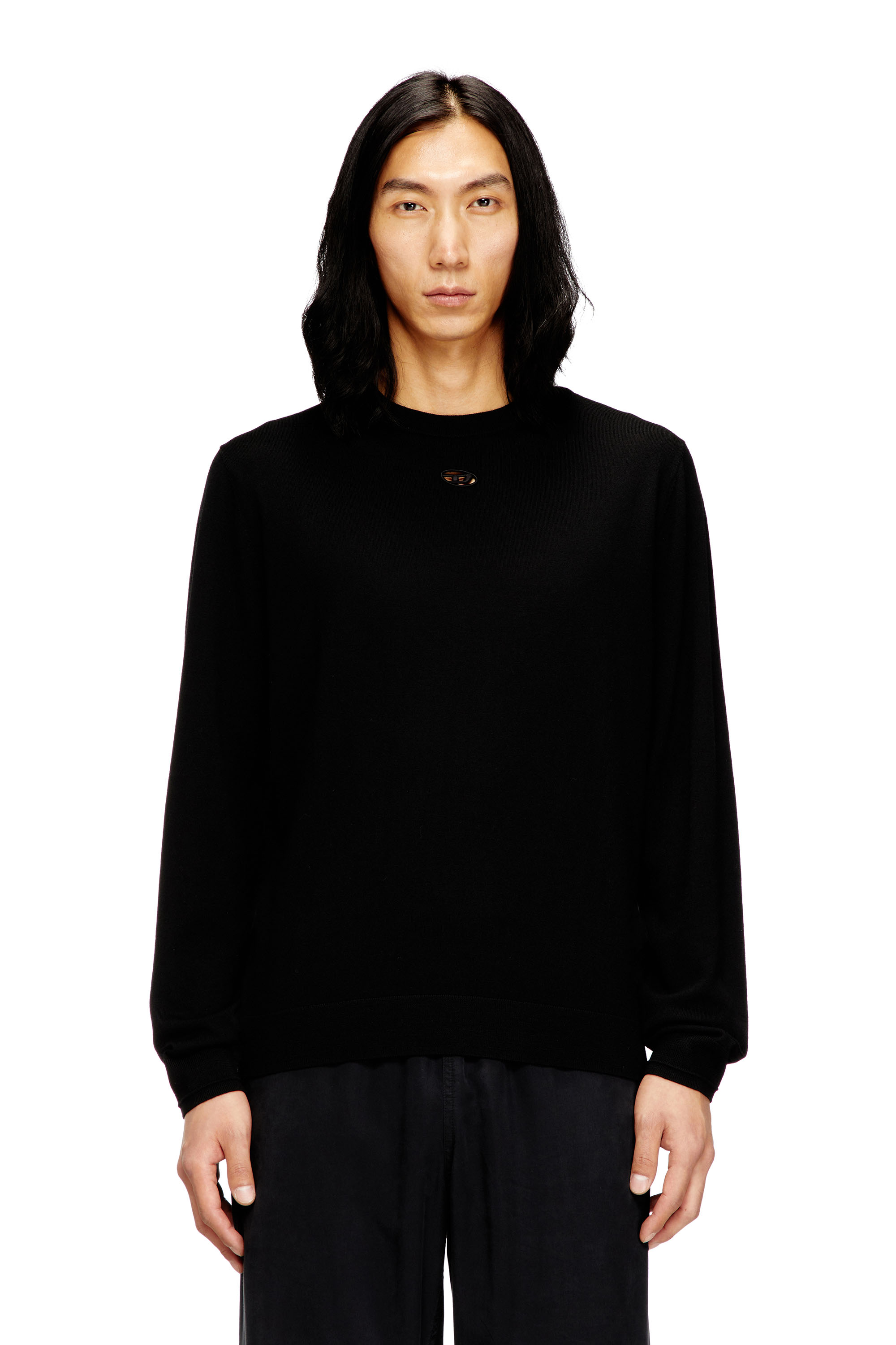 Diesel - K-VALIAM, Jersey de lana con logotipo recortado Hombre in Negro - 1