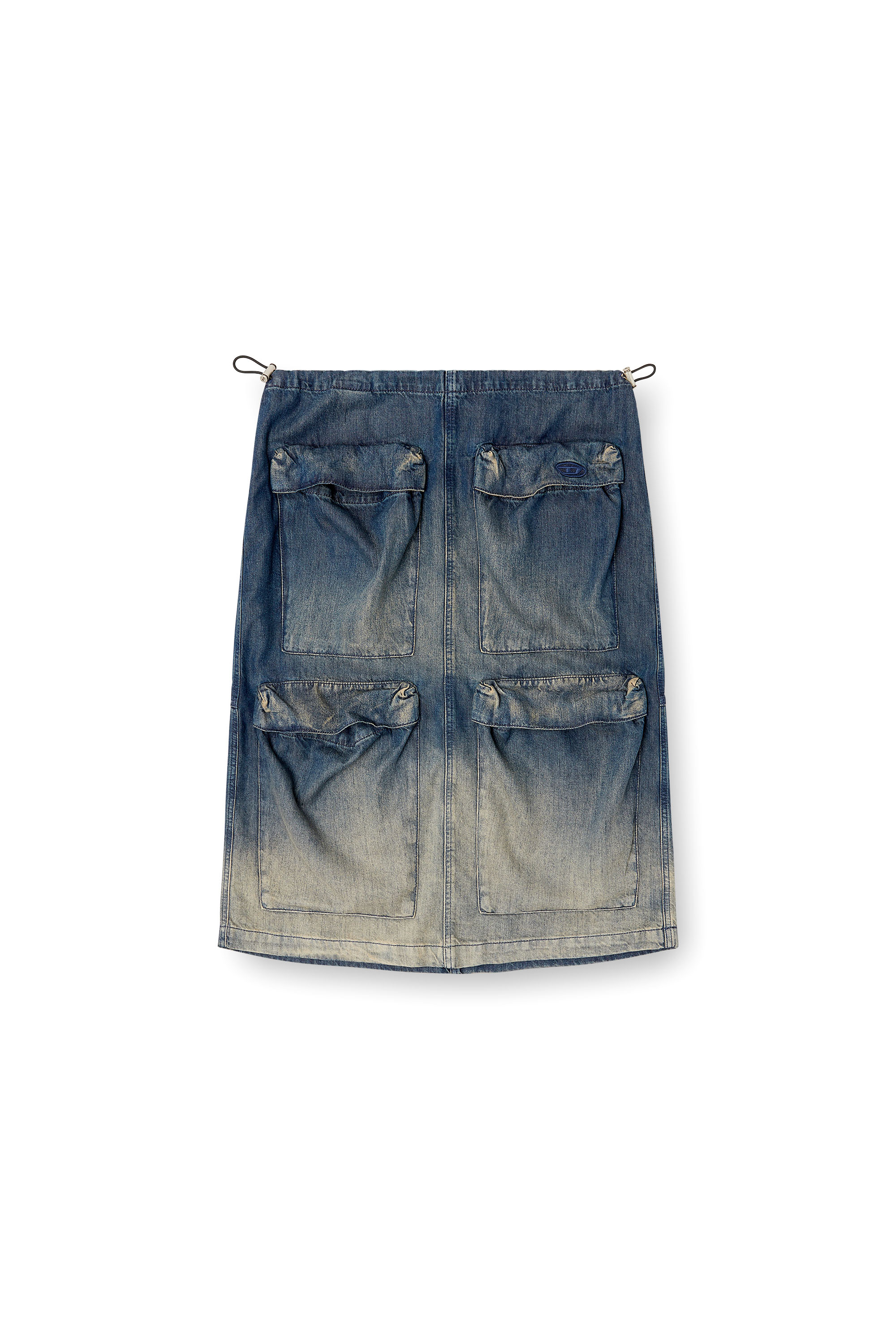 Diesel - DE-MEGI-S, Woman's Midi skirt in gradient fluid denim in Dark Blue - 3