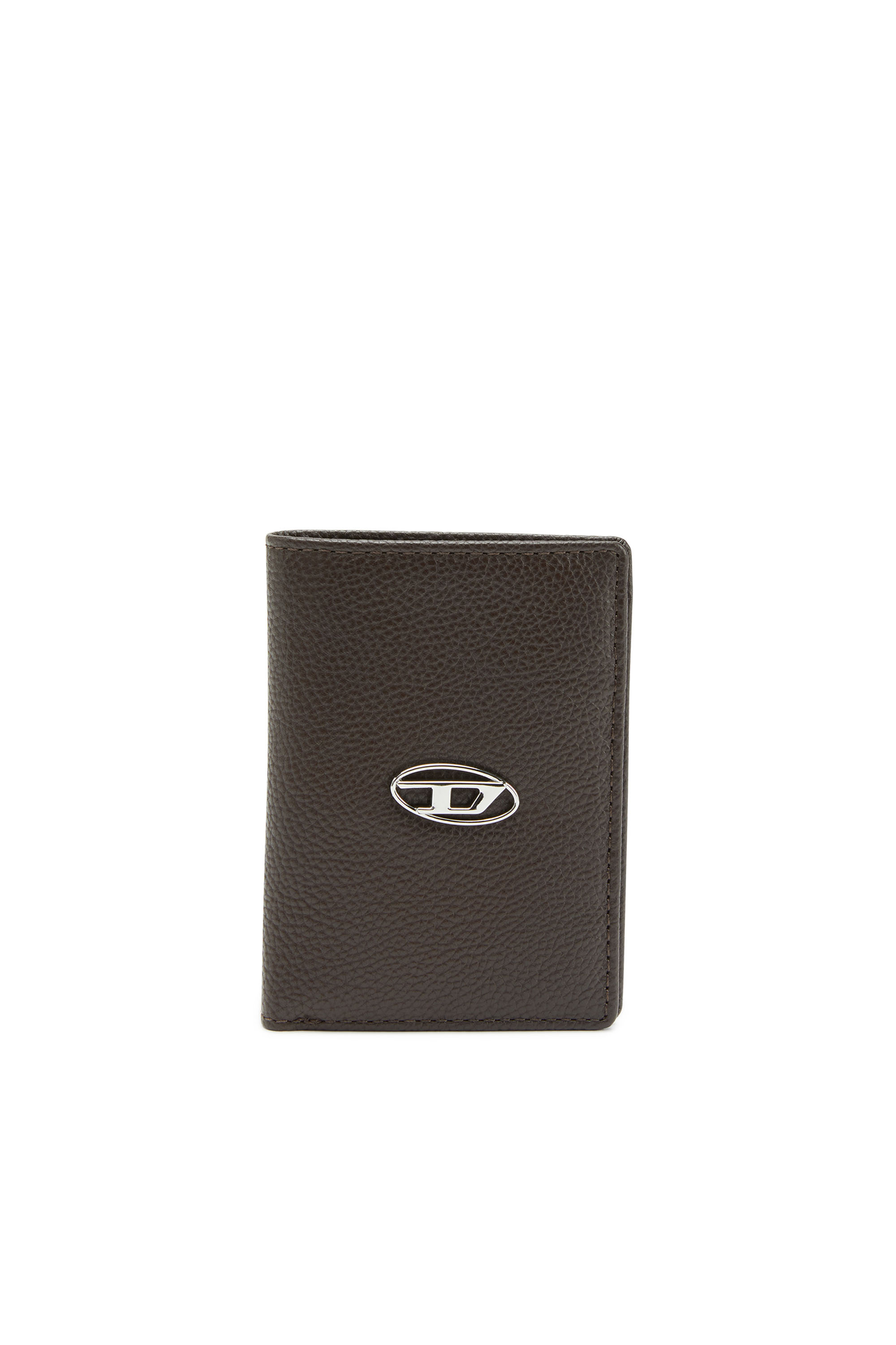 Diesel - VERTICAL NEELA, Man's Leather bi-fold wallet with logo plaque in Brown - 1