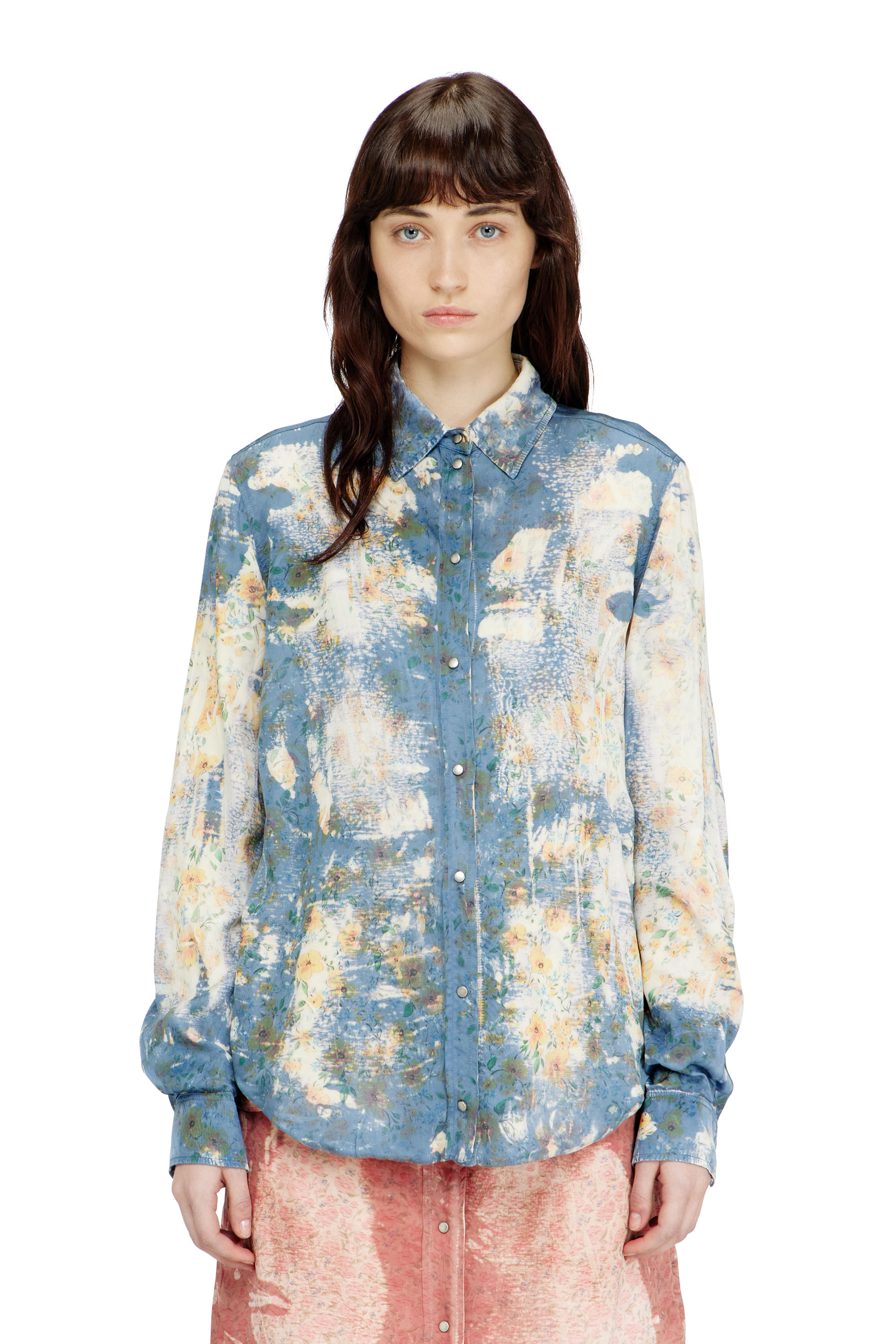Diesel - C-ASSY, Female's Shirt with floral X-ray effect in Light Blue - 3