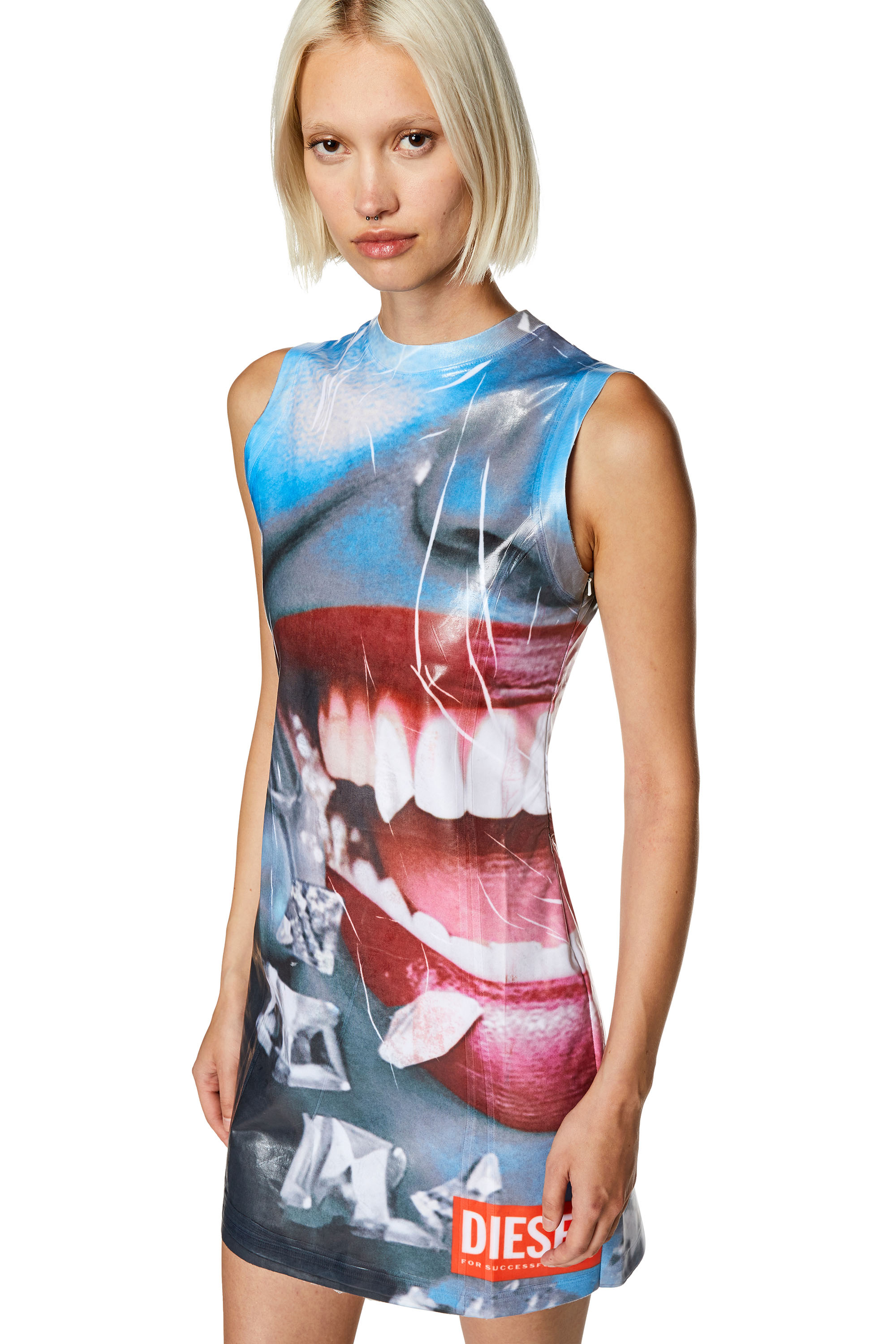 Diesel - D-FACES, Woman's Mini dress with close-up face print in Blue - 4