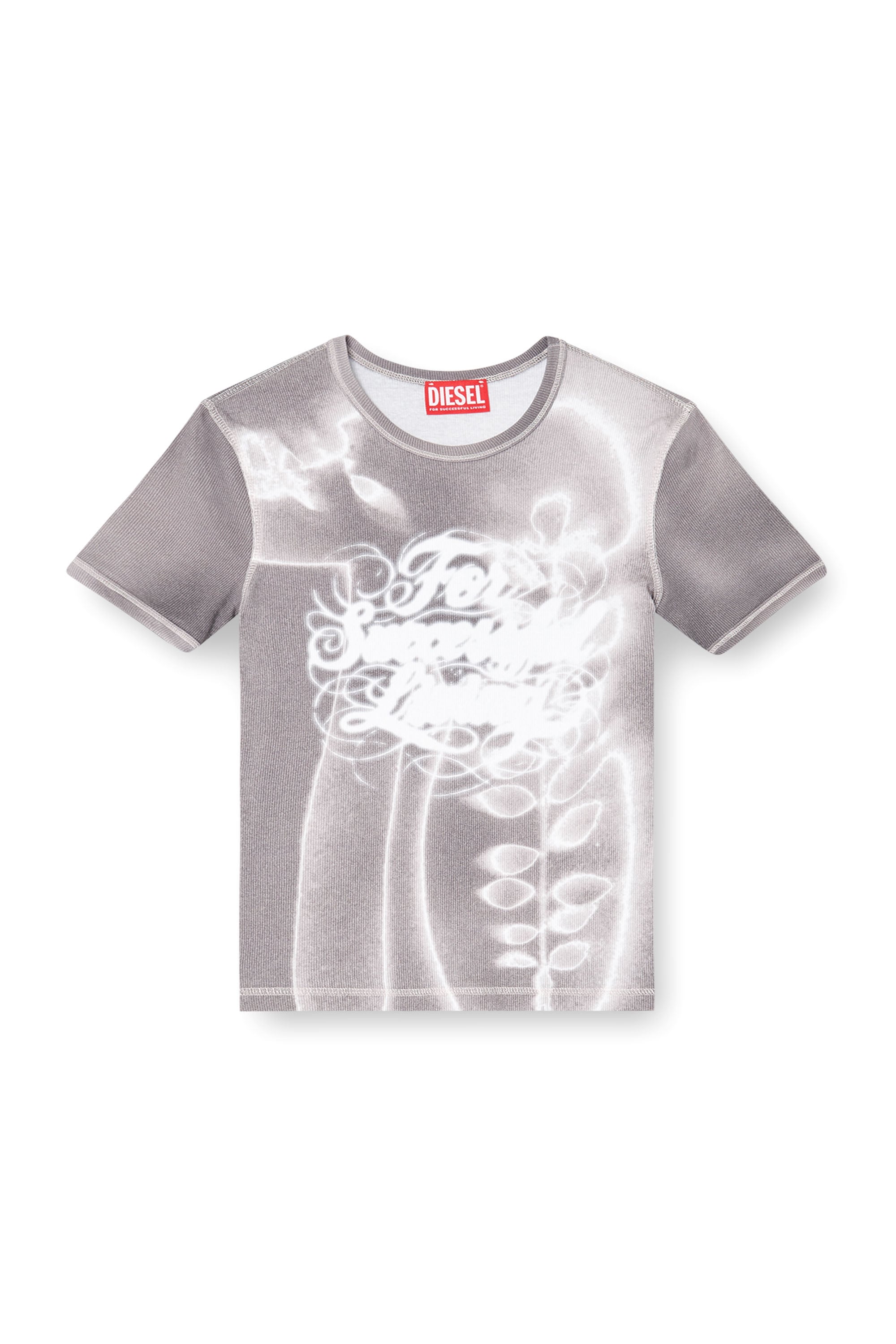 Diesel - T-ELE-LONG-AA4, Woman's Top in ribbed jersey with graphic print in Grey - 3