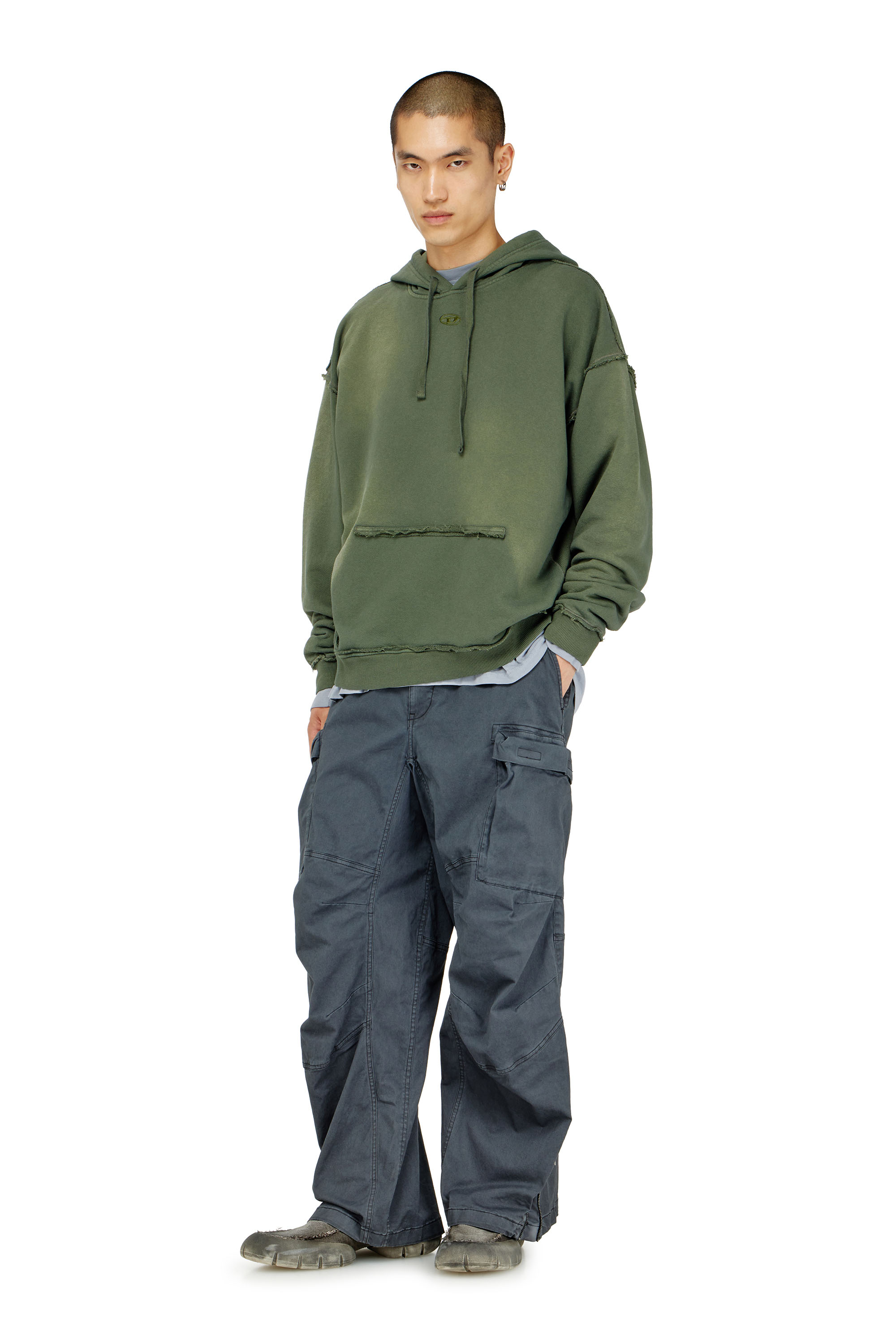 Diesel - S-POCK-HOOD, Male's Faded cotton hoodie with frayed details in null - 1