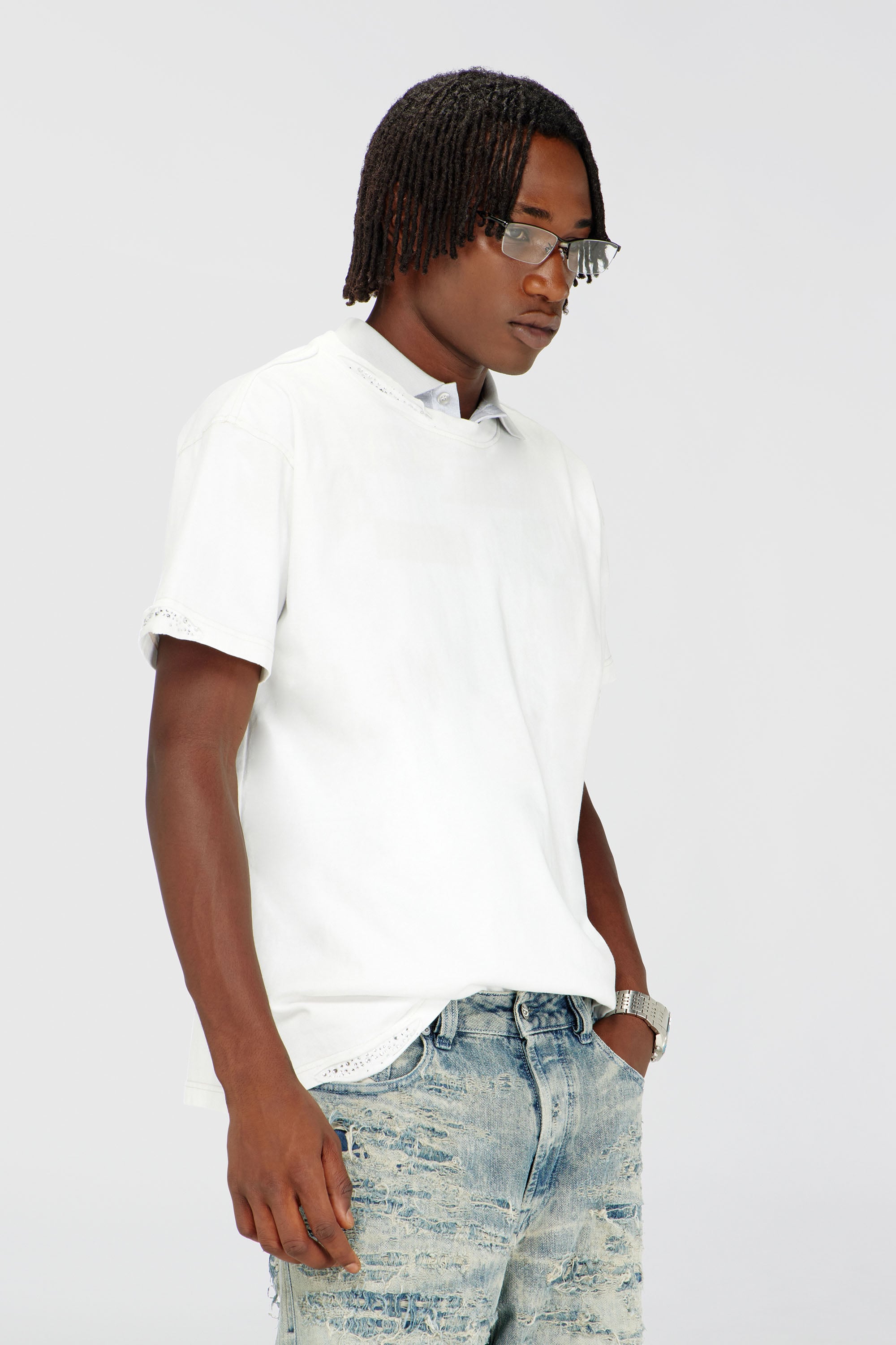 Diesel - T-NORM-CRYSTALS, Man's T-shirt with frayed edges and crystal details in White - 1