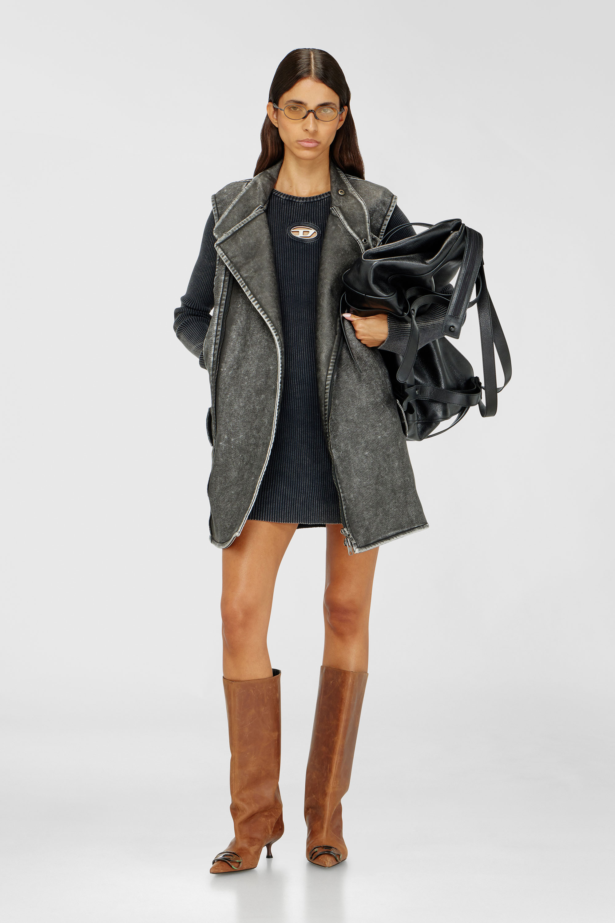Diesel - M-ANCHORAGE-LS, Vestido corto de punto acanalado deste&ntilde;ido Mujer in Gris - 1