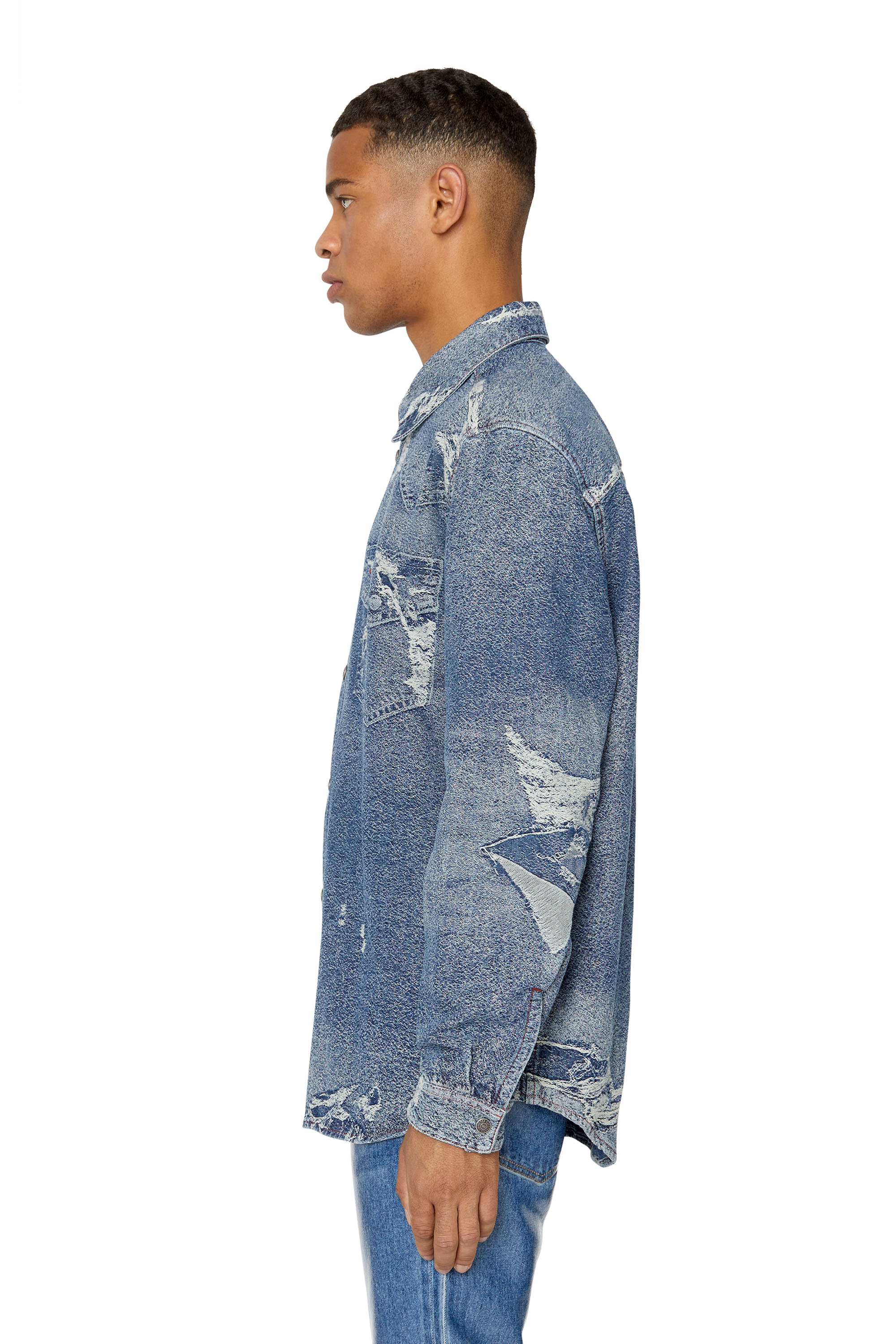 Diesel - D-SIMPLY-OVER, Man's Jacquard shirt with trompe l'oeil effect in Light Blue - 6
