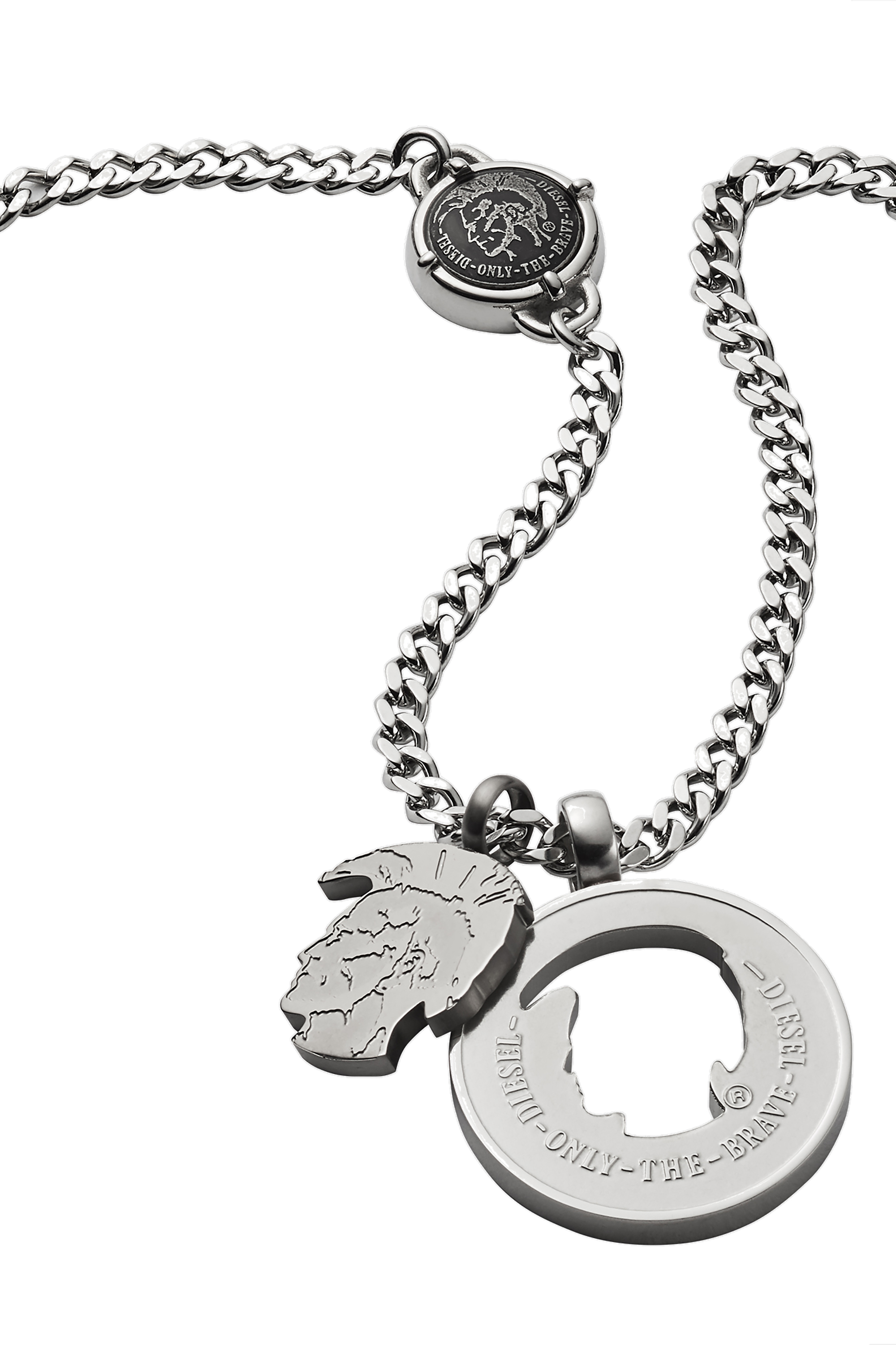 Diesel - DX1201, Man's Mohican head stainless steel double pendant necklace in Silver - 1