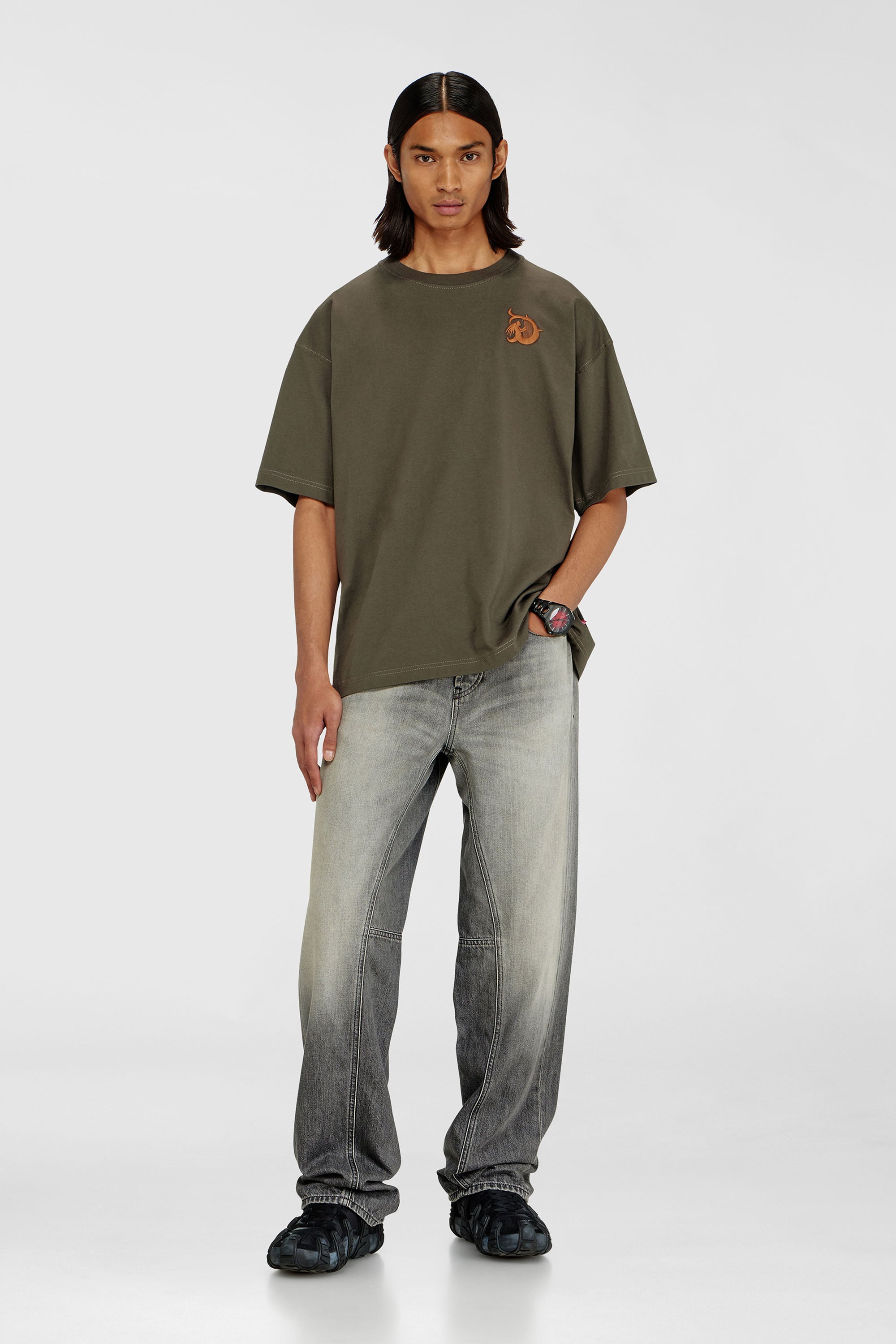 Diesel - T-BOXT-AA11, Male's Jersey T-shirt with flocked print in Military Green - 2