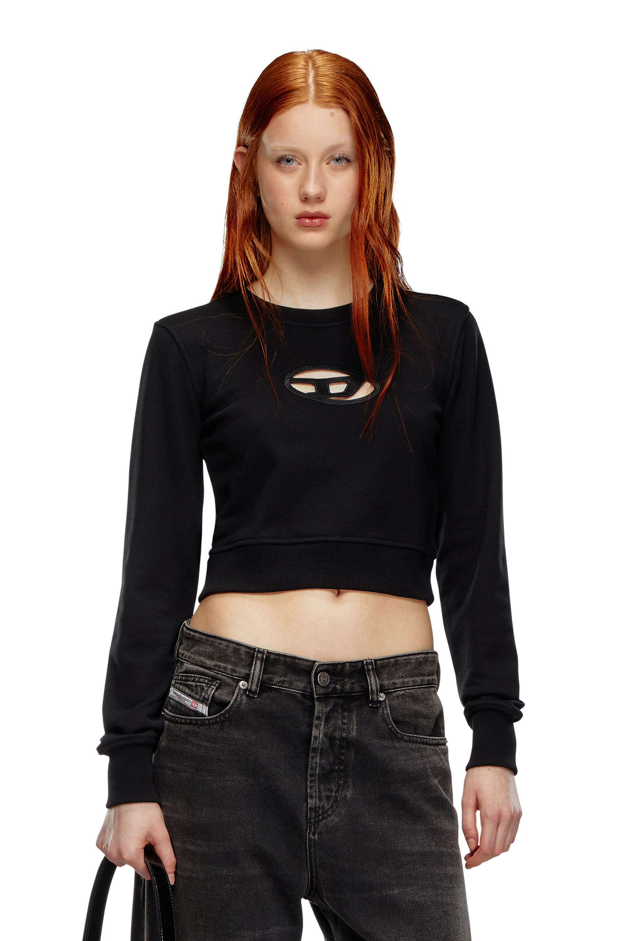 Diesel - F-SLIMMY-OD, Female's Cropped sweatshirt with cut-out logo in Black - 1