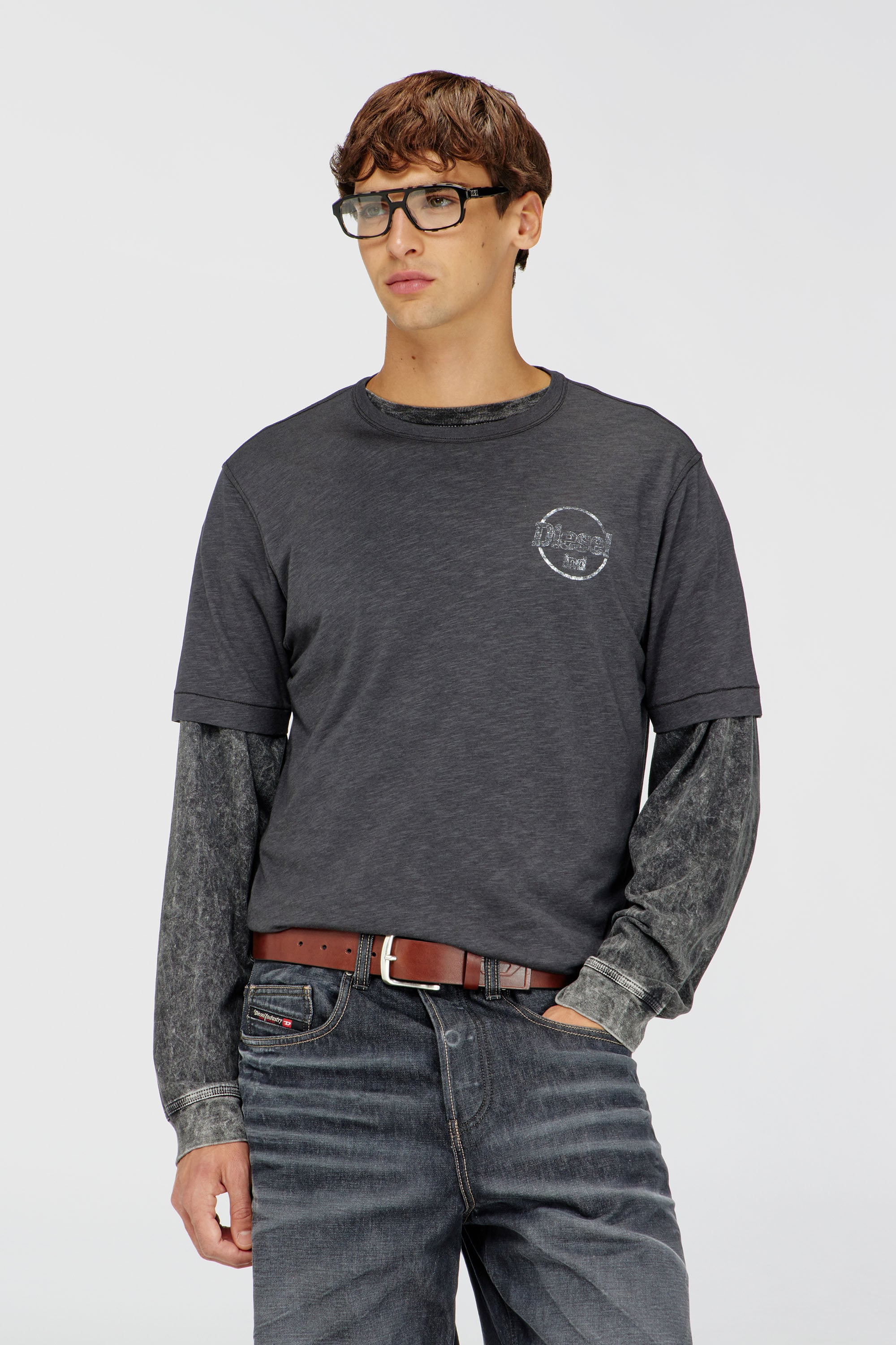 Diesel - T-ADJUST-B11, Male's T-shirt in slub jersey with crack print in Dark Grey - 1