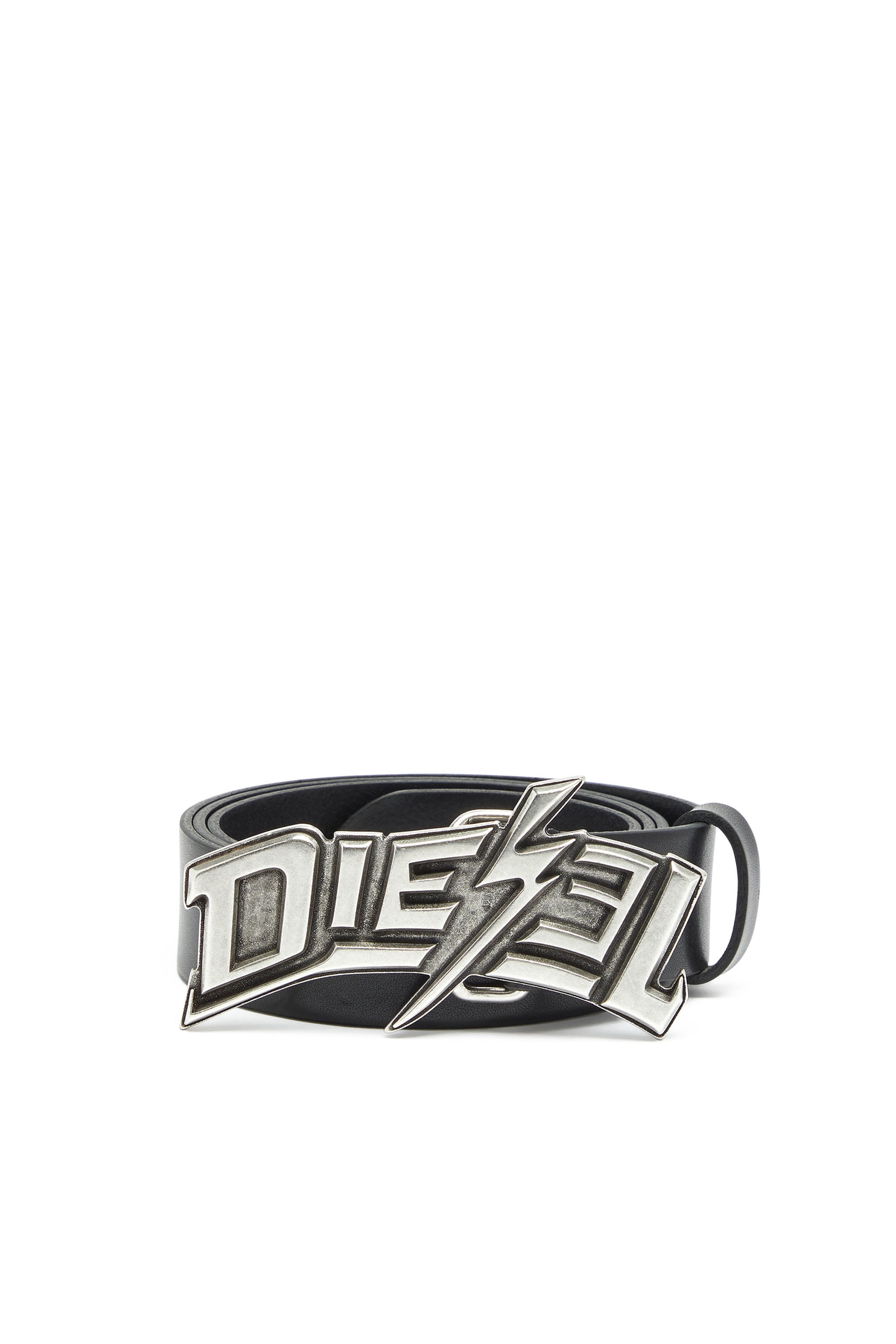 Diesel - B-LIGHTNING 35, Male's 4cm leather belt with lightning bolt buckle in Black - 1