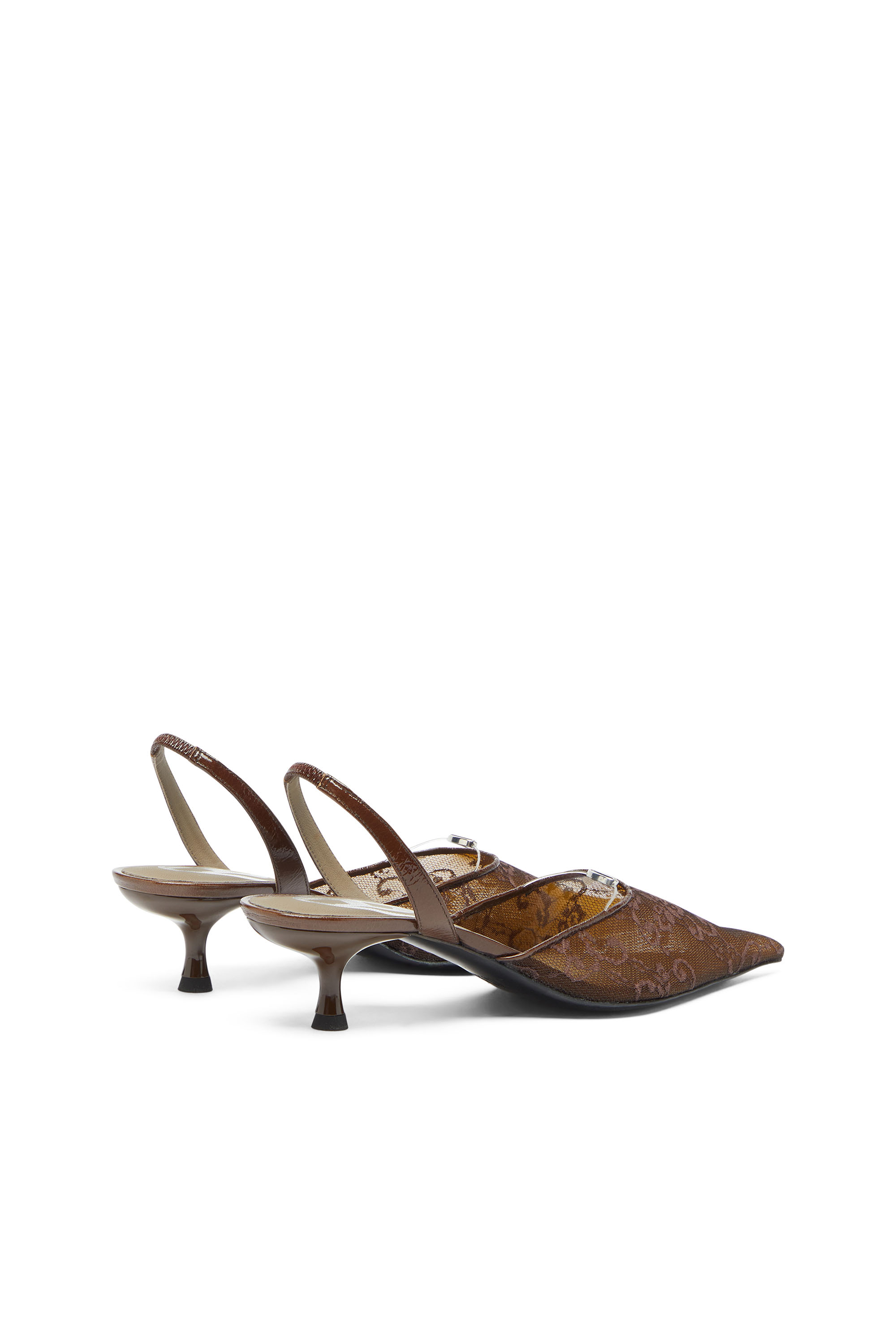 Diesel - D-JEWELS  40 SB LACE, Woman's D-Ten&Half - Slingbacks in lace and leather in Brown - 3