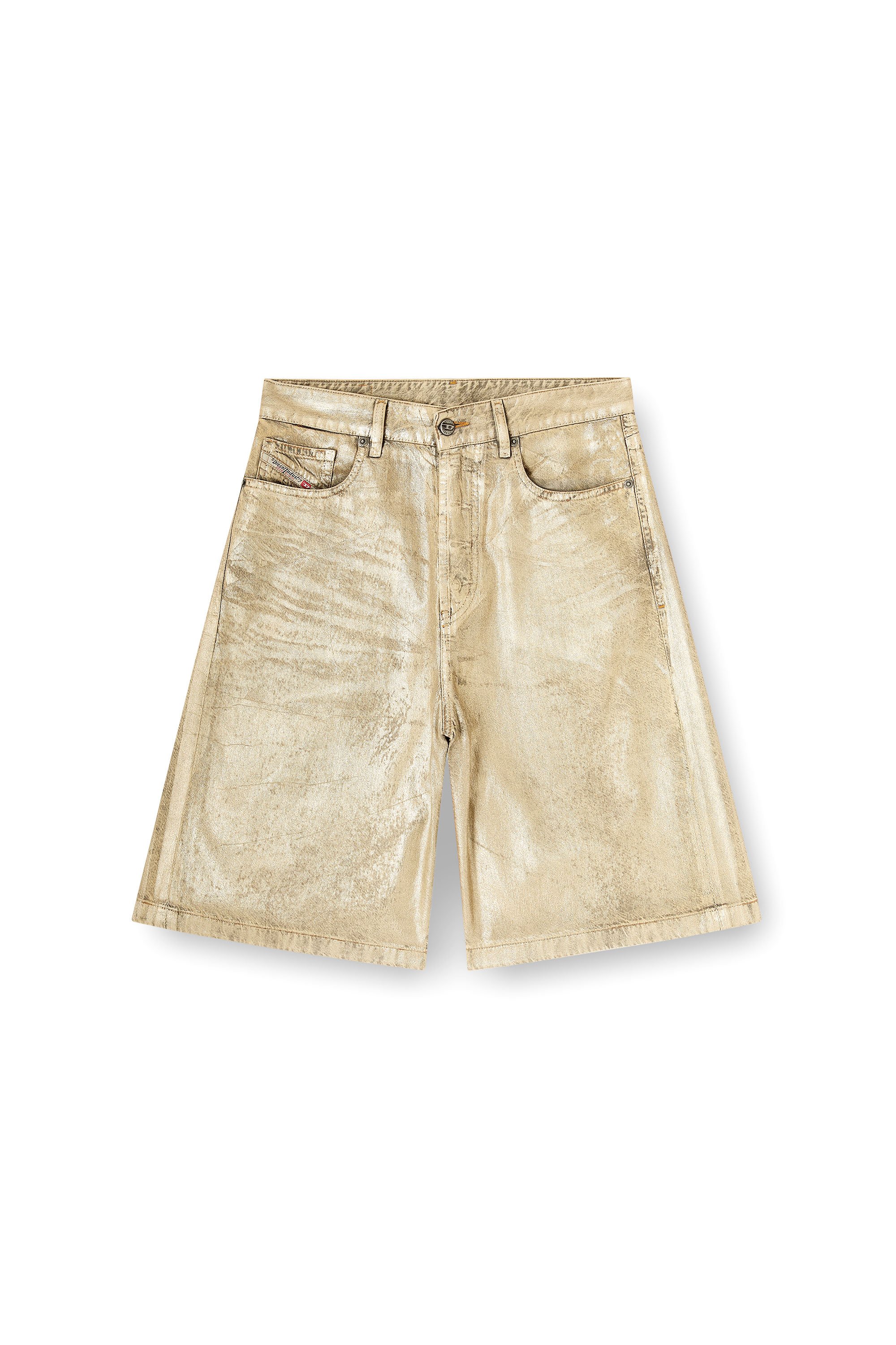 Diesel - DE-SIRE-SHORT-KG, Woman's Shorts in distressed metallic denim in Gold - 3