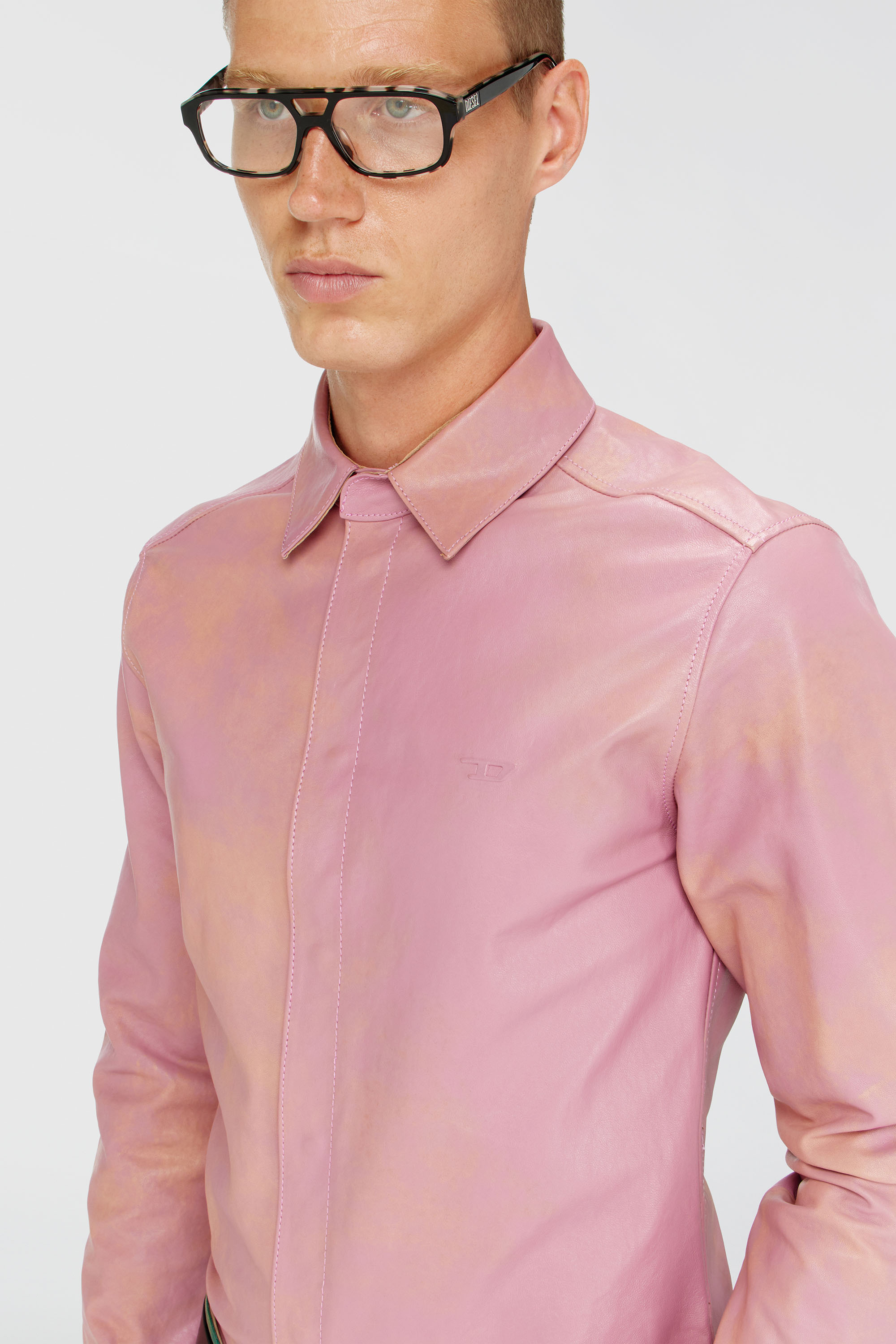 Diesel - S-CIRT, Male's Shirt in treated leather in Pink - 4