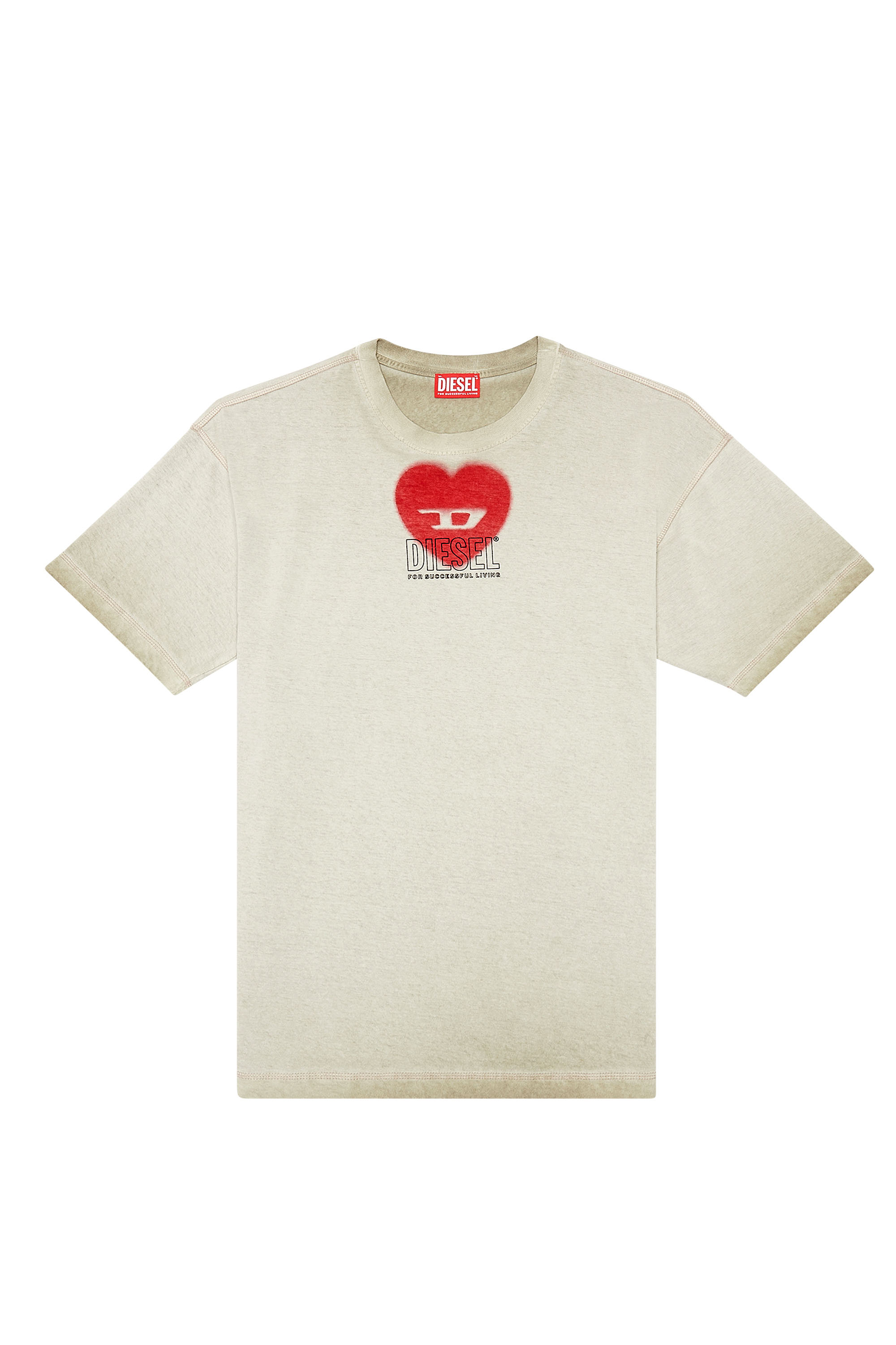 Men's graphic T-shirt with heart print | Beige | Diesel