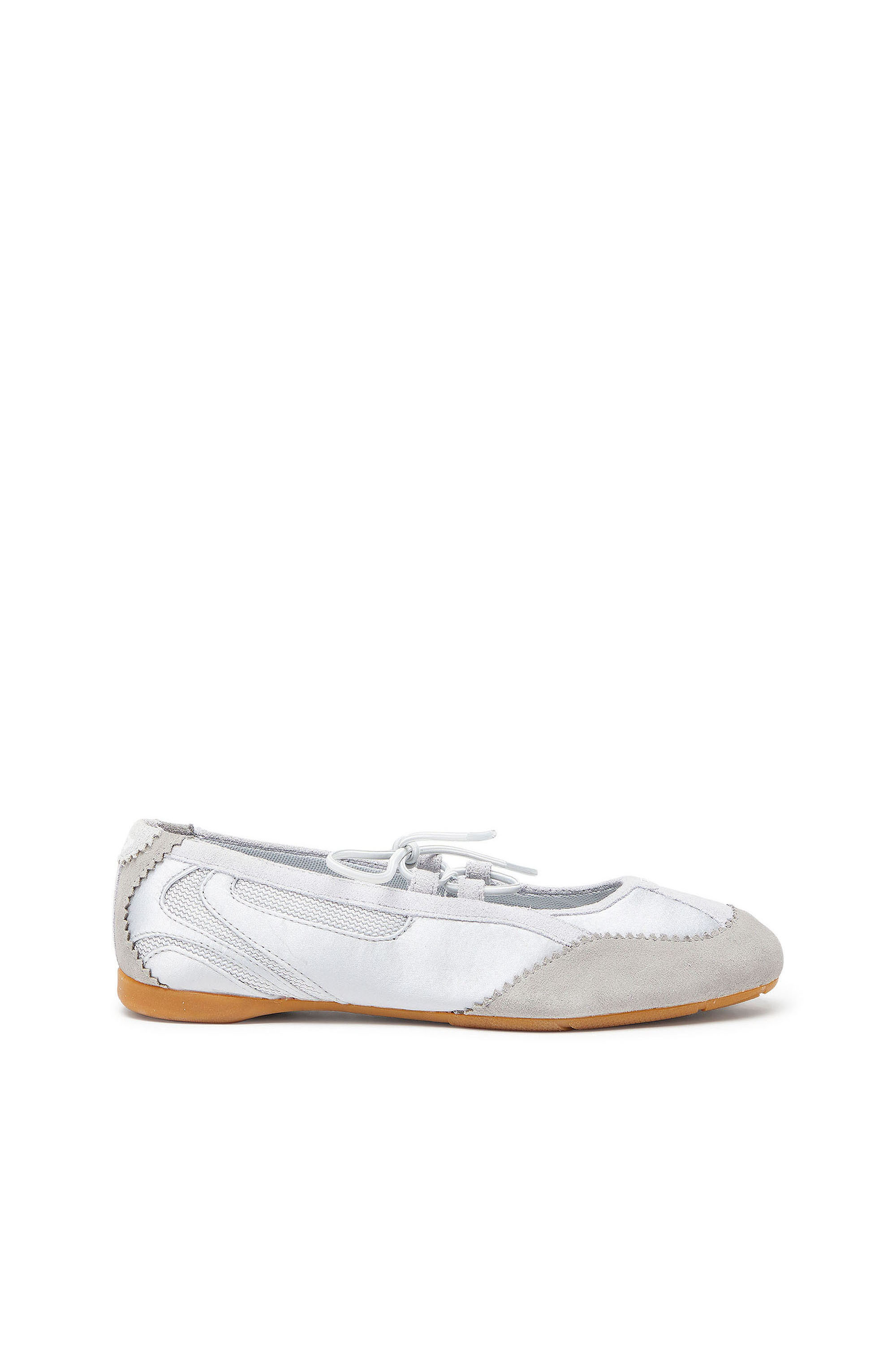 Diesel - D-MILE BALLERINA LACE UP II W, Woman's D-Mile - Ballerina flats in leather and mesh in Light Grey - 1