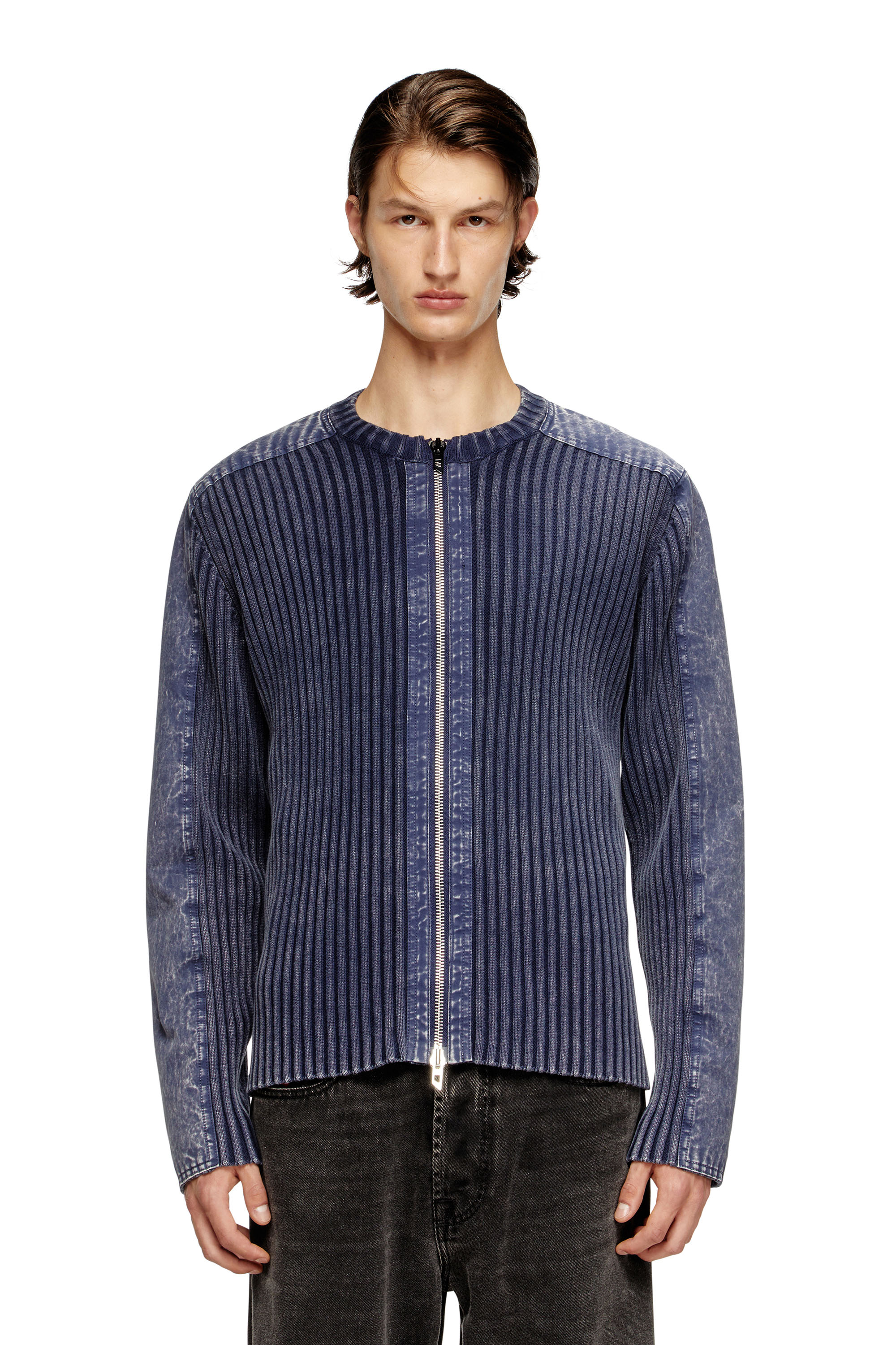 Diesel - K-MATTY, Cardigan zippé avec bandes de manches en denim Homme in Bleu - 3