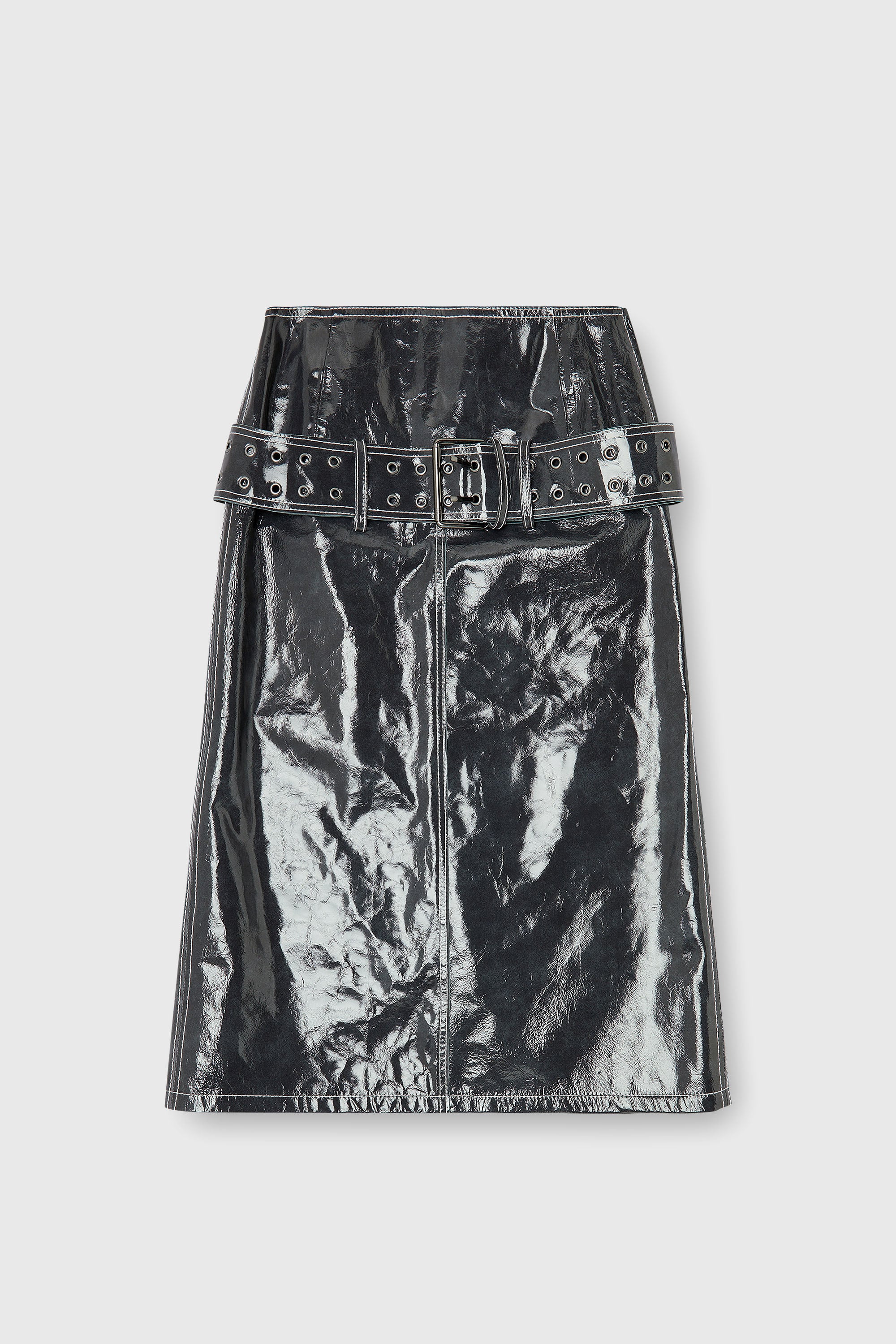 Diesel - L-ASCAR, Female's Patent-leather midi skirt with belt in Dark Grey - 2