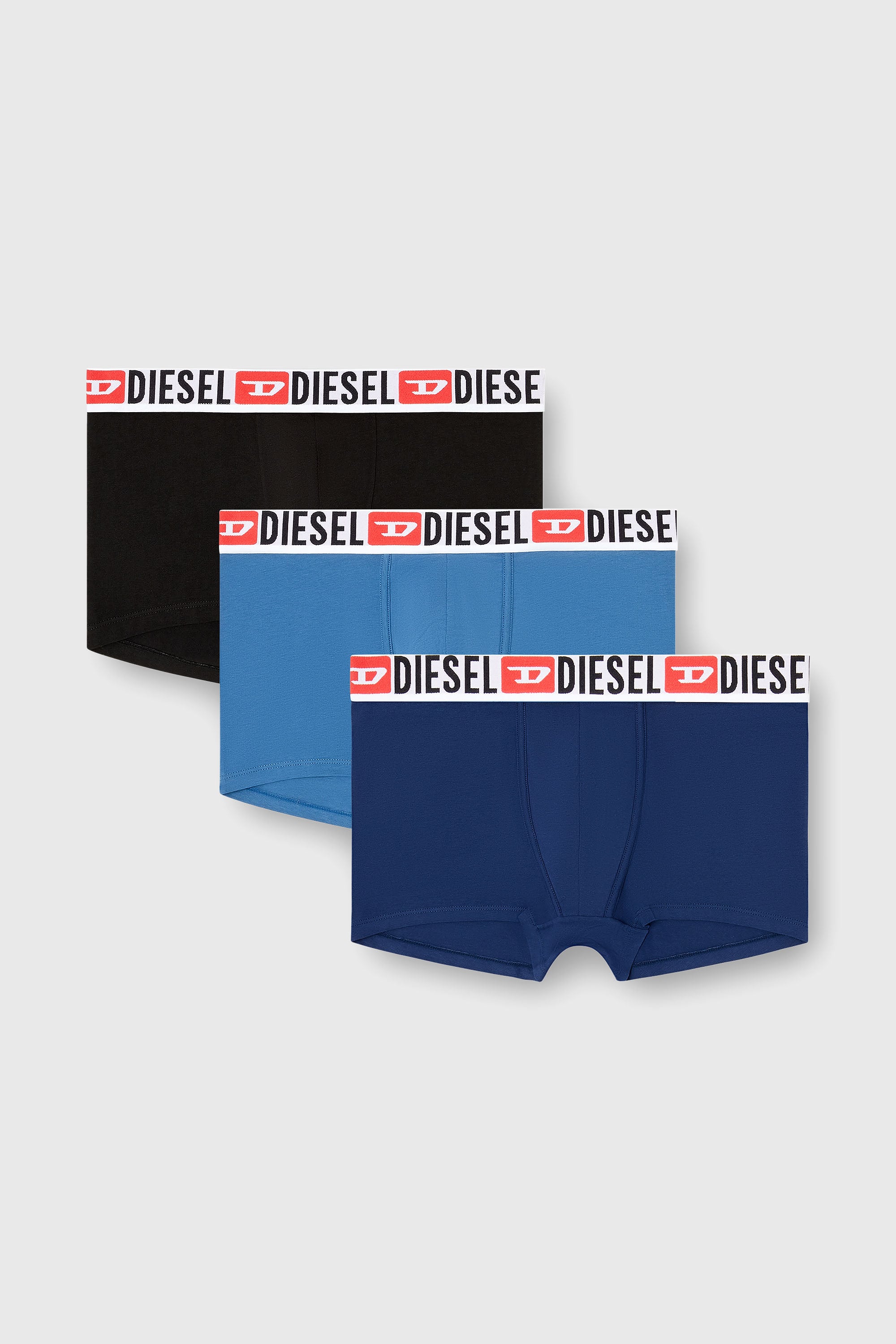 Diesel - UMBX-DAMIENTHREEPACK, Male's Three-pack of all-over logo waist boxers in Blue/Black - 1