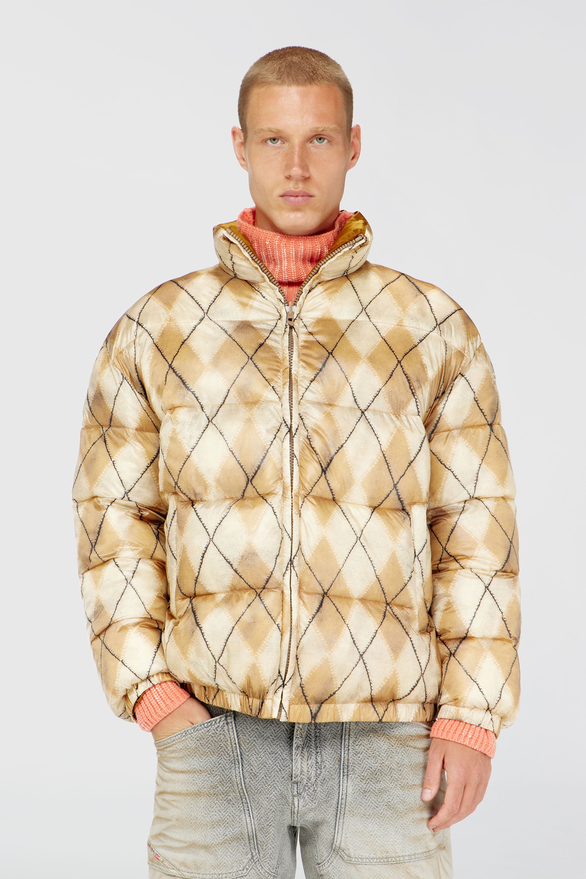 Diesel - W-BOURB-DLCK, Doudoune r&eacute;versible &agrave; motif losange Homme in Polychrome - 1