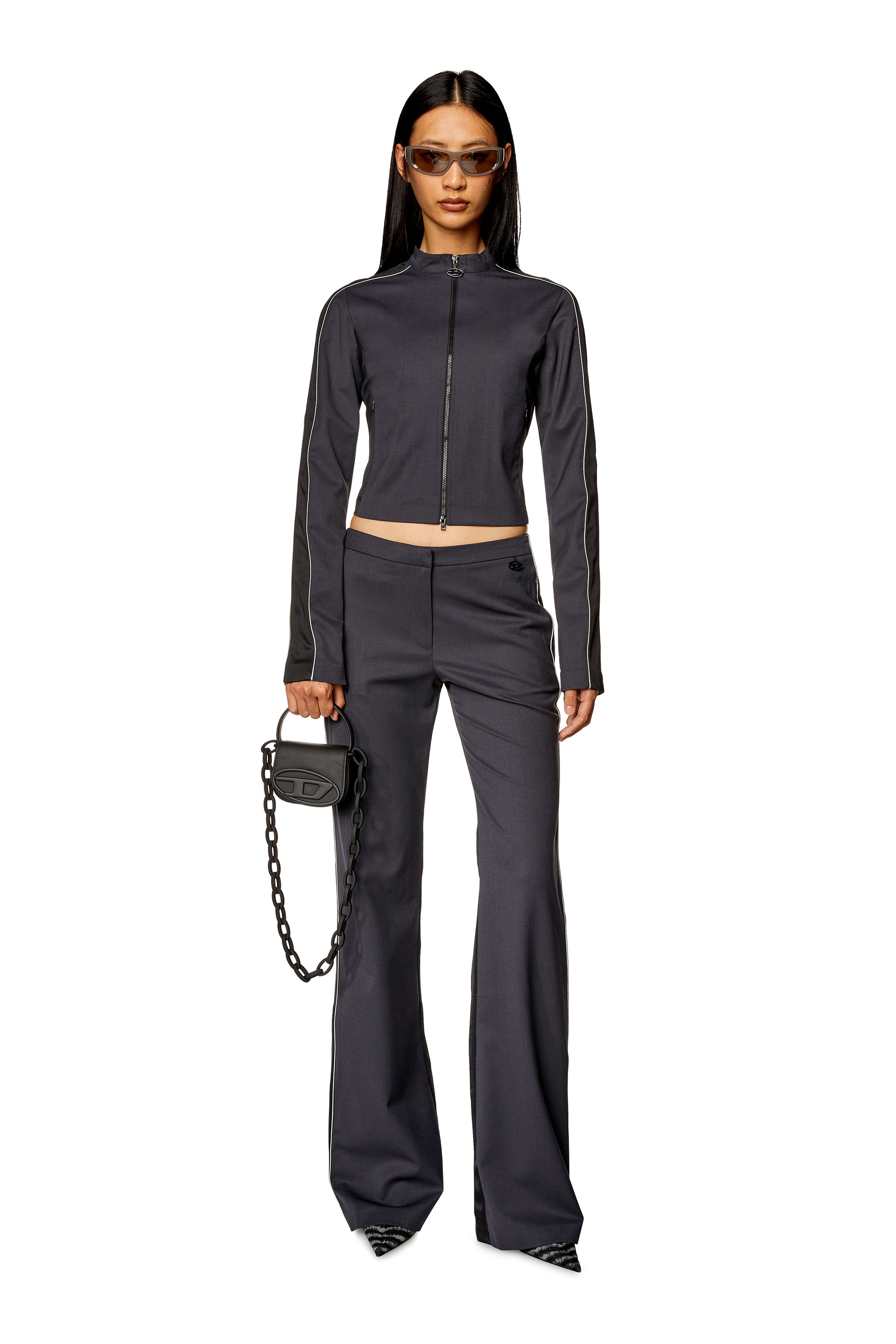 Diesel - G-FORT, Woman's Racer jacket in double-knit and wool blend in Black/Grey - 1