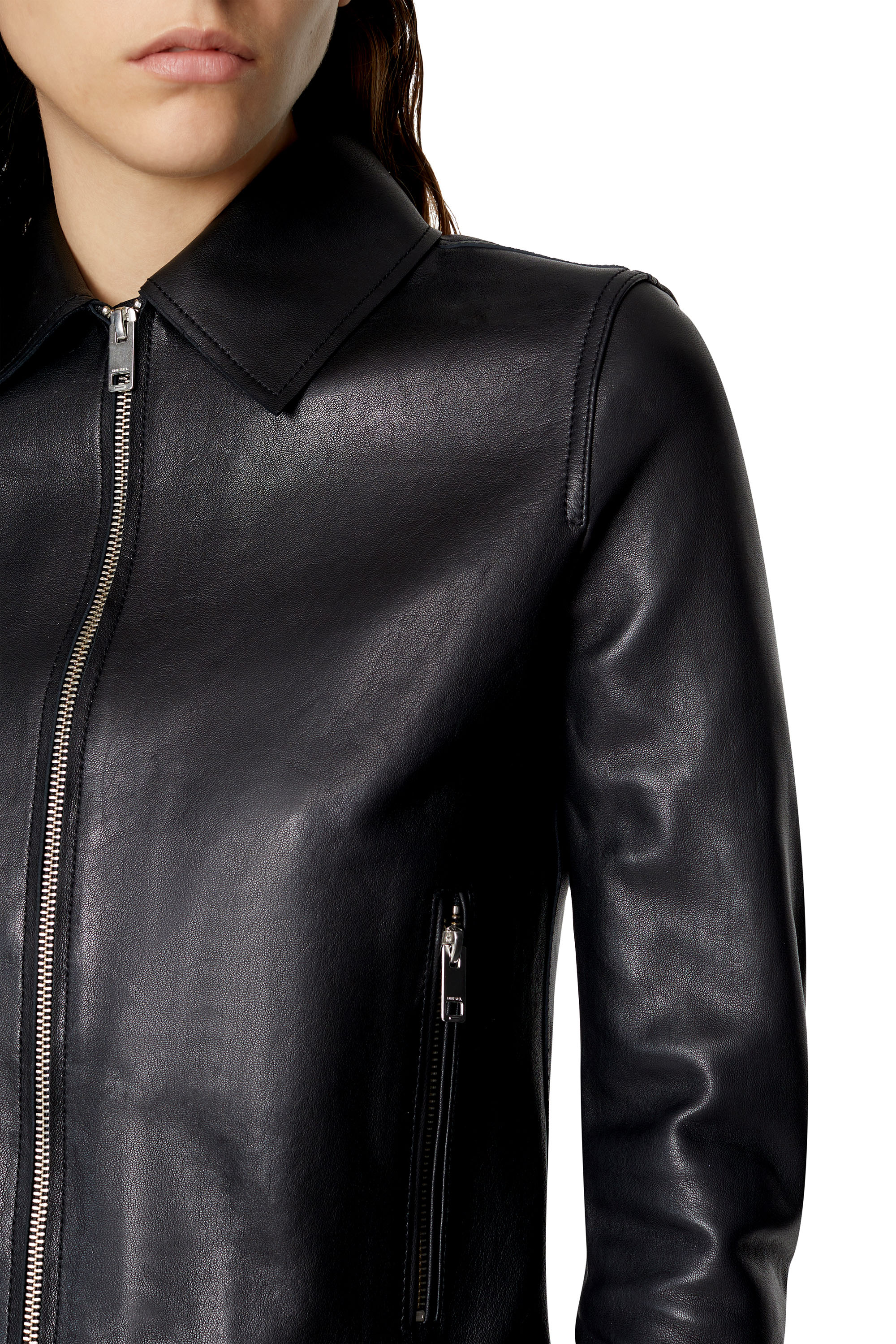 Diesel - L-MELIA-NW, Veste biker en cuir l&eacute;ger Femme in Noir - 4