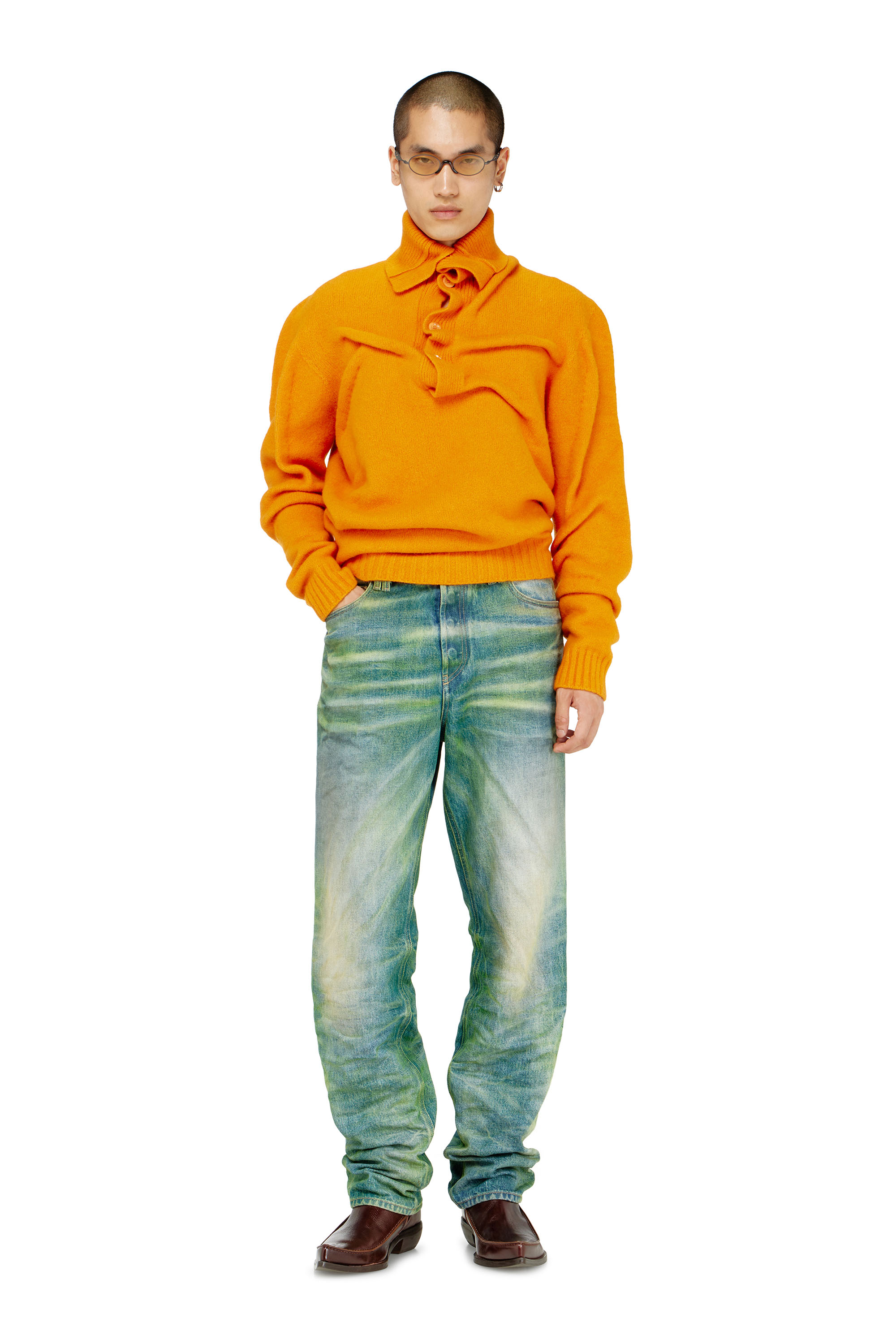 Diesel - K-ANDREW, Male's Button-neck jumper in wrinkled boiled knit in null - 1