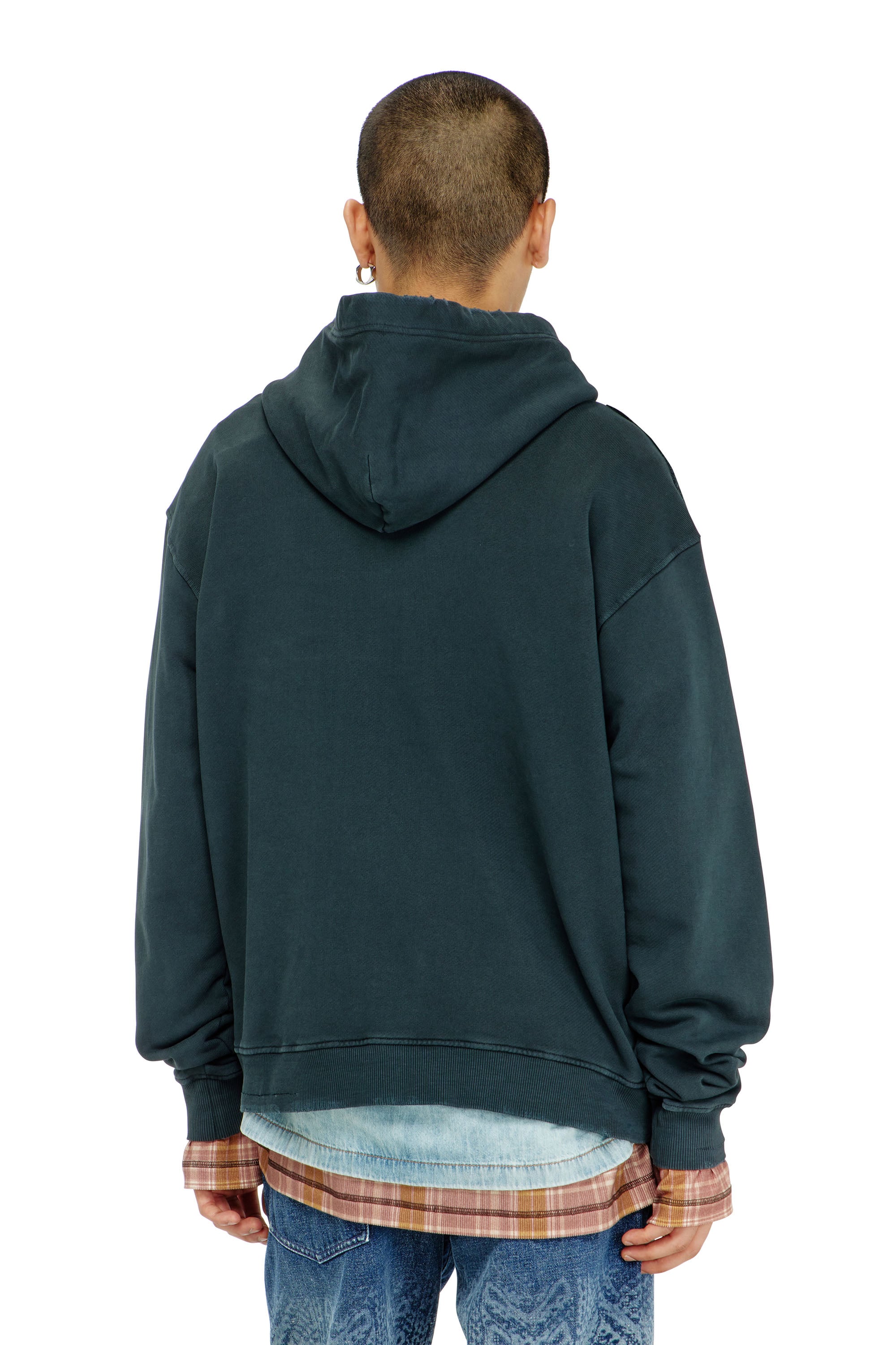 Diesel - S-NORM-HOOD-CRYSTALS, Male's Hoodie with rips and crystal details in Dark Green - 4