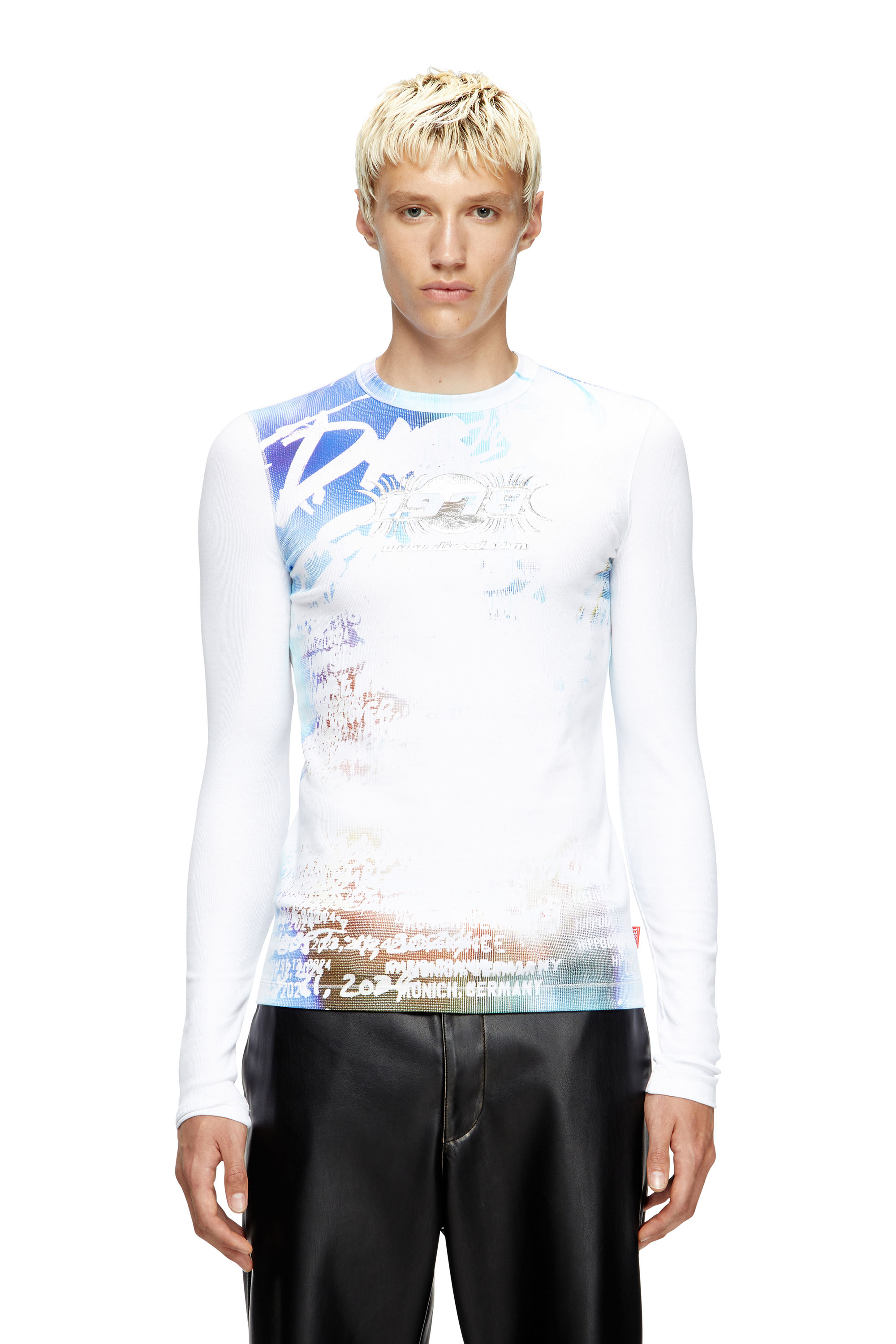 Diesel - T-RIBBER-LS-T3, Man's Long-sleeve T-shirt with graffiti print in White - 1