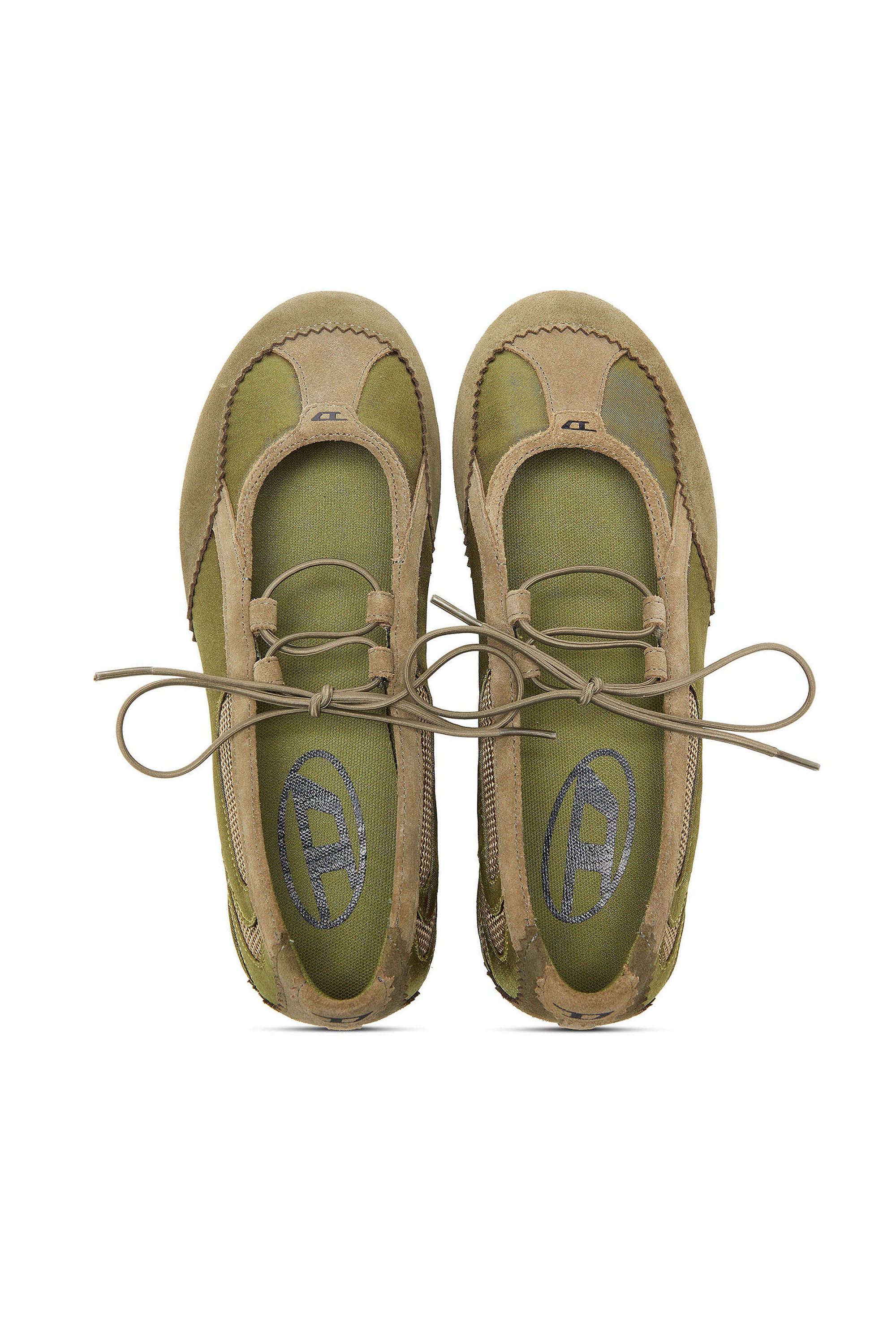 Diesel - D-MILE BALLERINA LACE UP II W, Female's D-Mile - Lace-up ballerina flats in leather and mesh in Military Green - 4