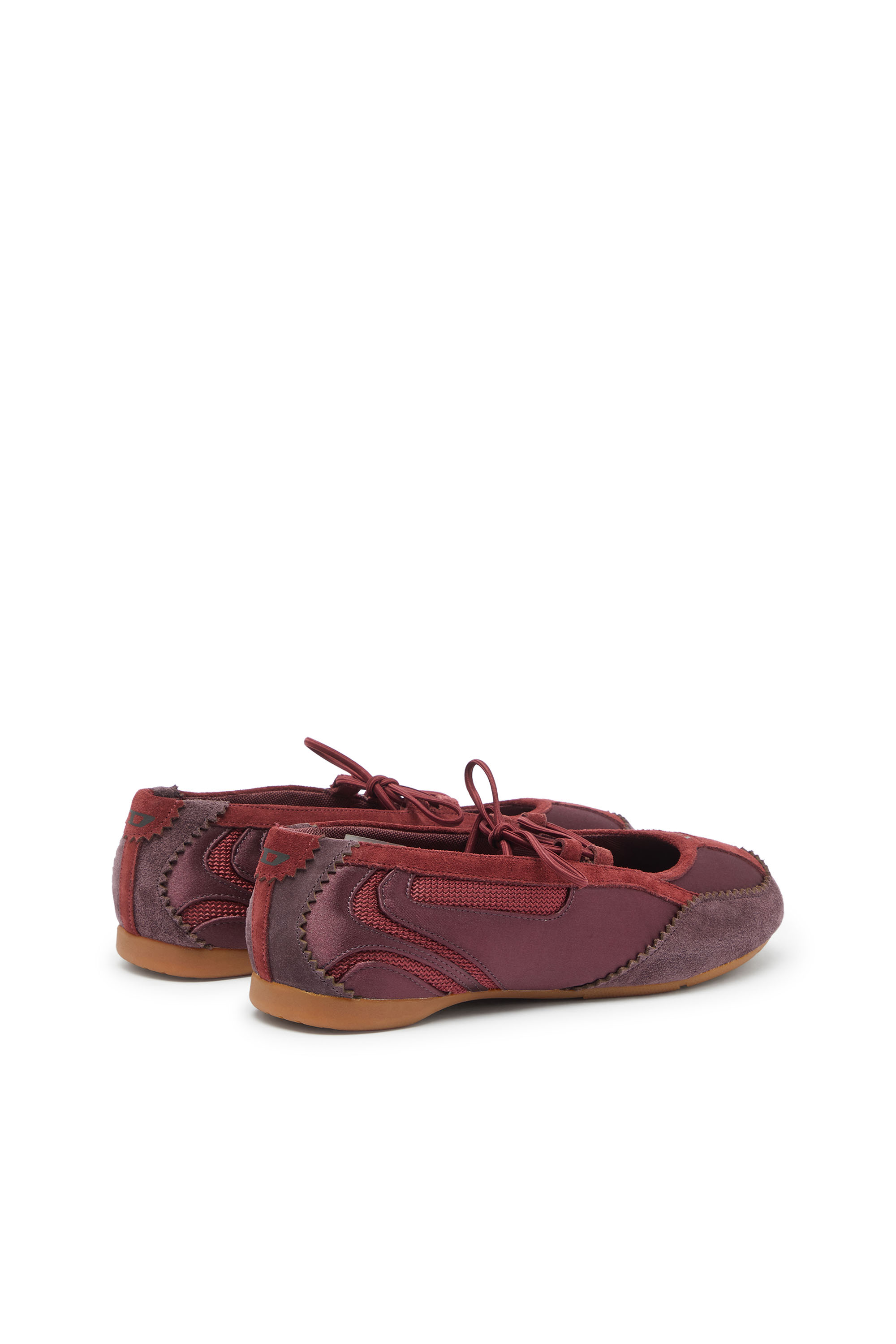 Diesel - D-MILE BALLERINA LACE UP II W, Female's D-Mile - Lace-up ballerina flats in leather and mesh in Burgundy - 3