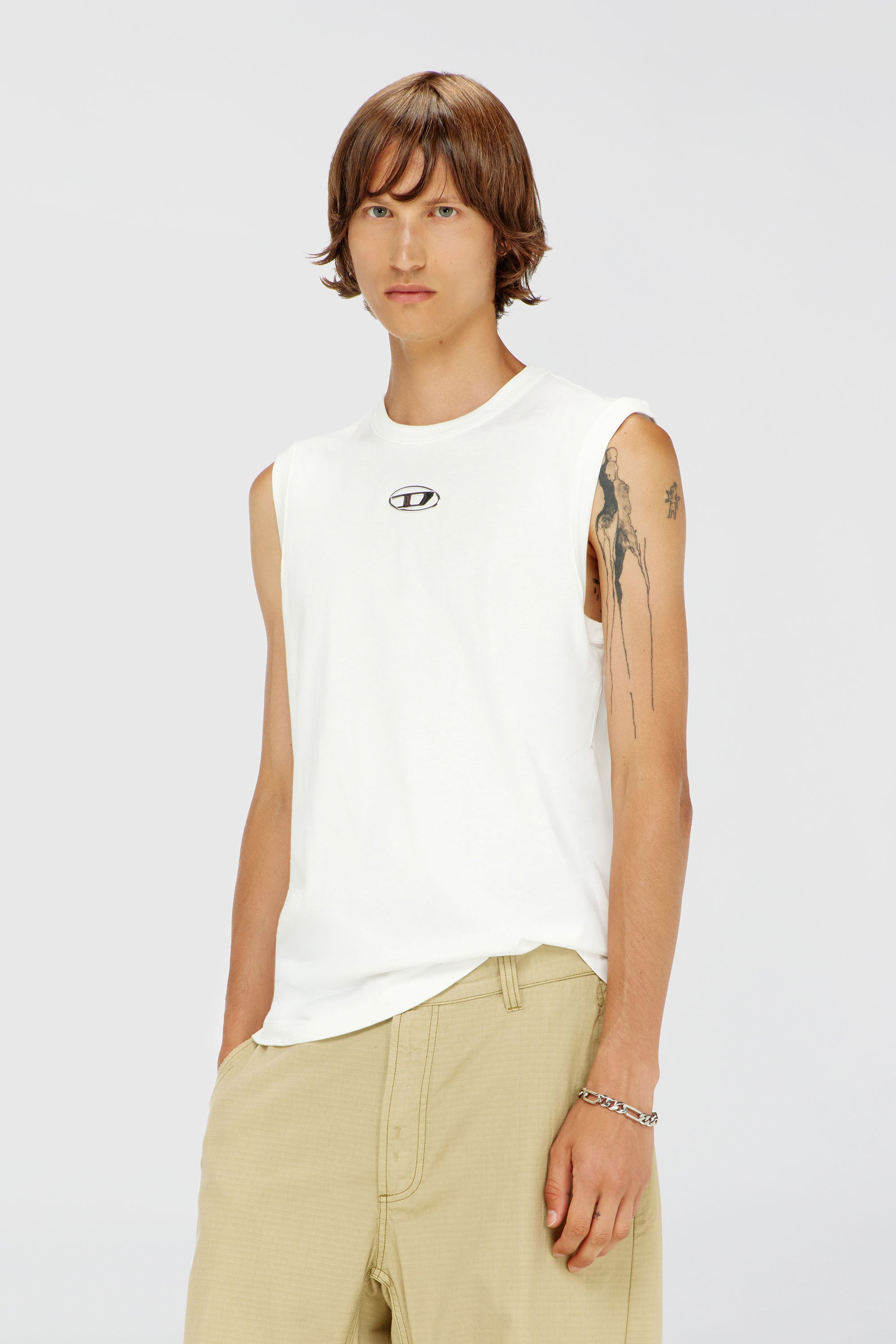 Diesel - T-BISCO-IOD, Man's Cotton tank top with metallic Oval D in White - 1