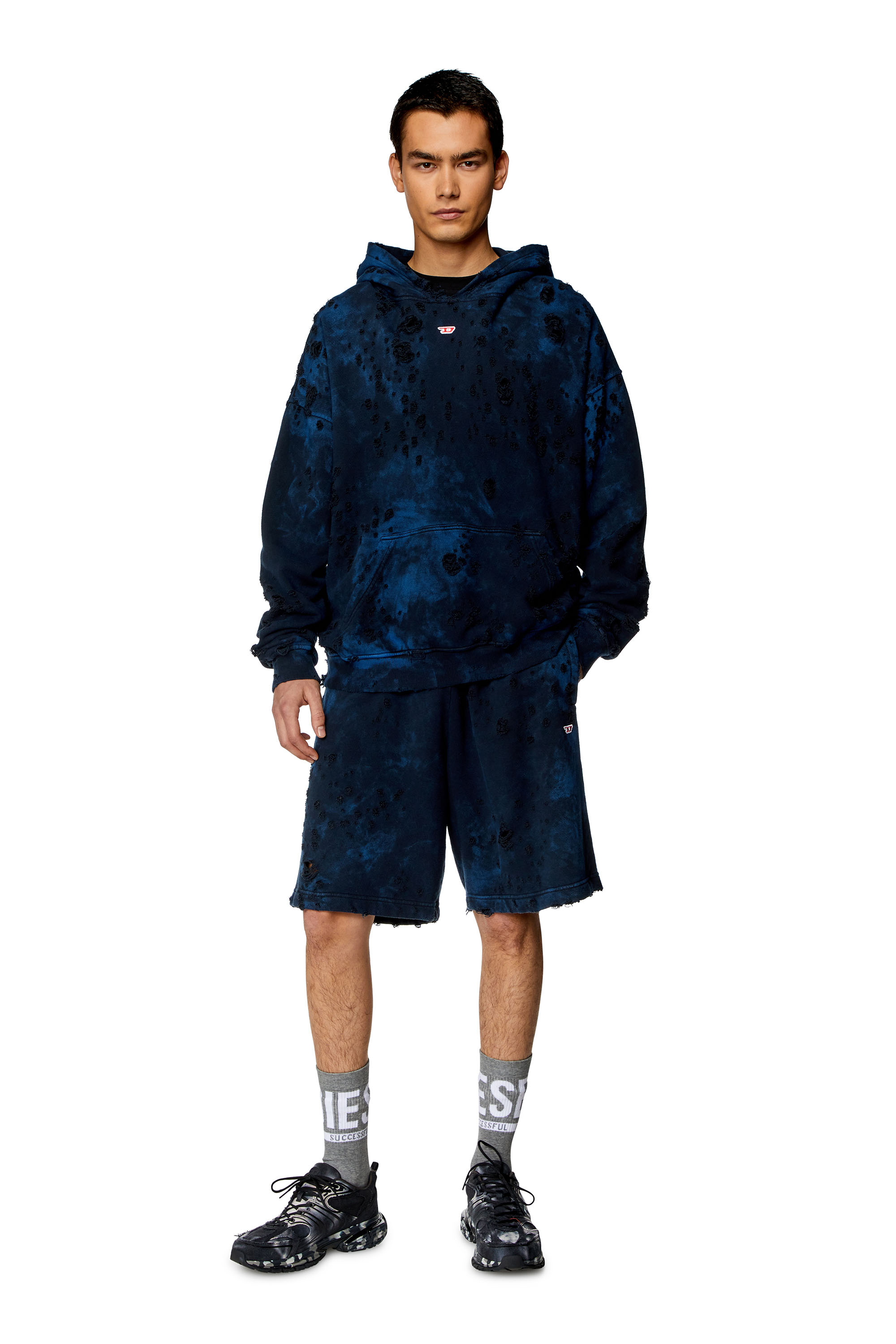 ★DIESEL★ S Box Hood Multicolor A132990AJBZ9XXA Men's Destroyed hoodie with marble-effect | Multicolor | Diesel
