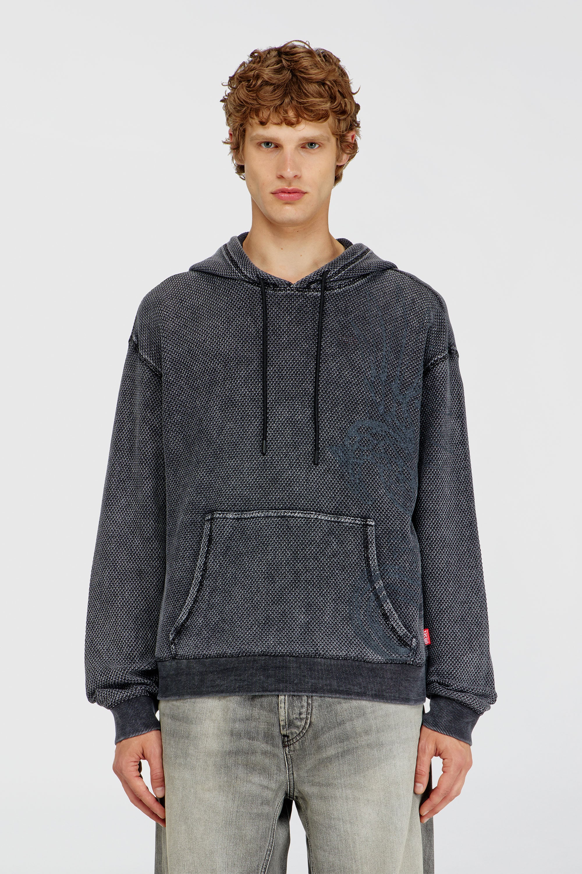 Diesel - S-NORM-HOOD-AA1, Sudadera con capucha de malla de algod&oacute;n texturizada Hombre in Gris - 1