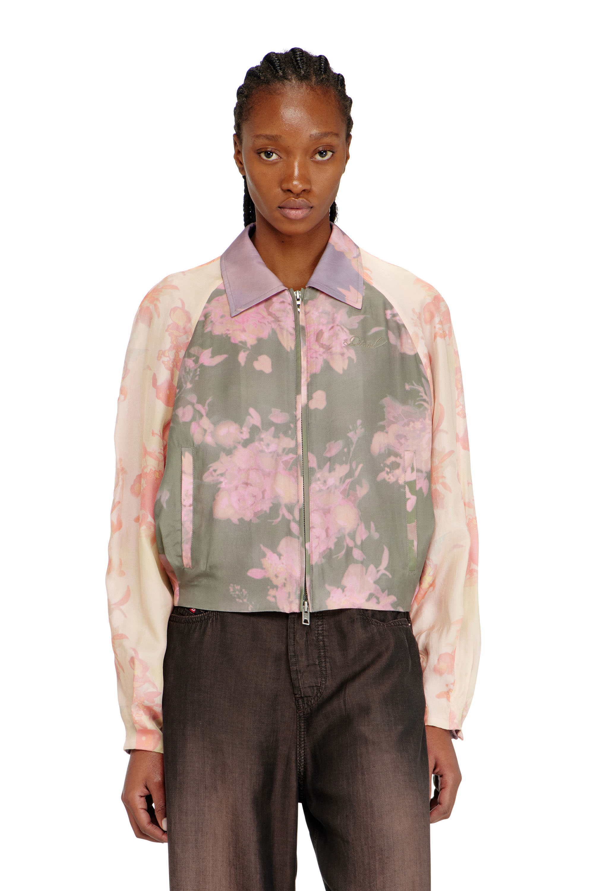 Diesel - G-ALENA, Chaqueta bomber floral en acetato arrugado Mujer in Multicolor - 3
