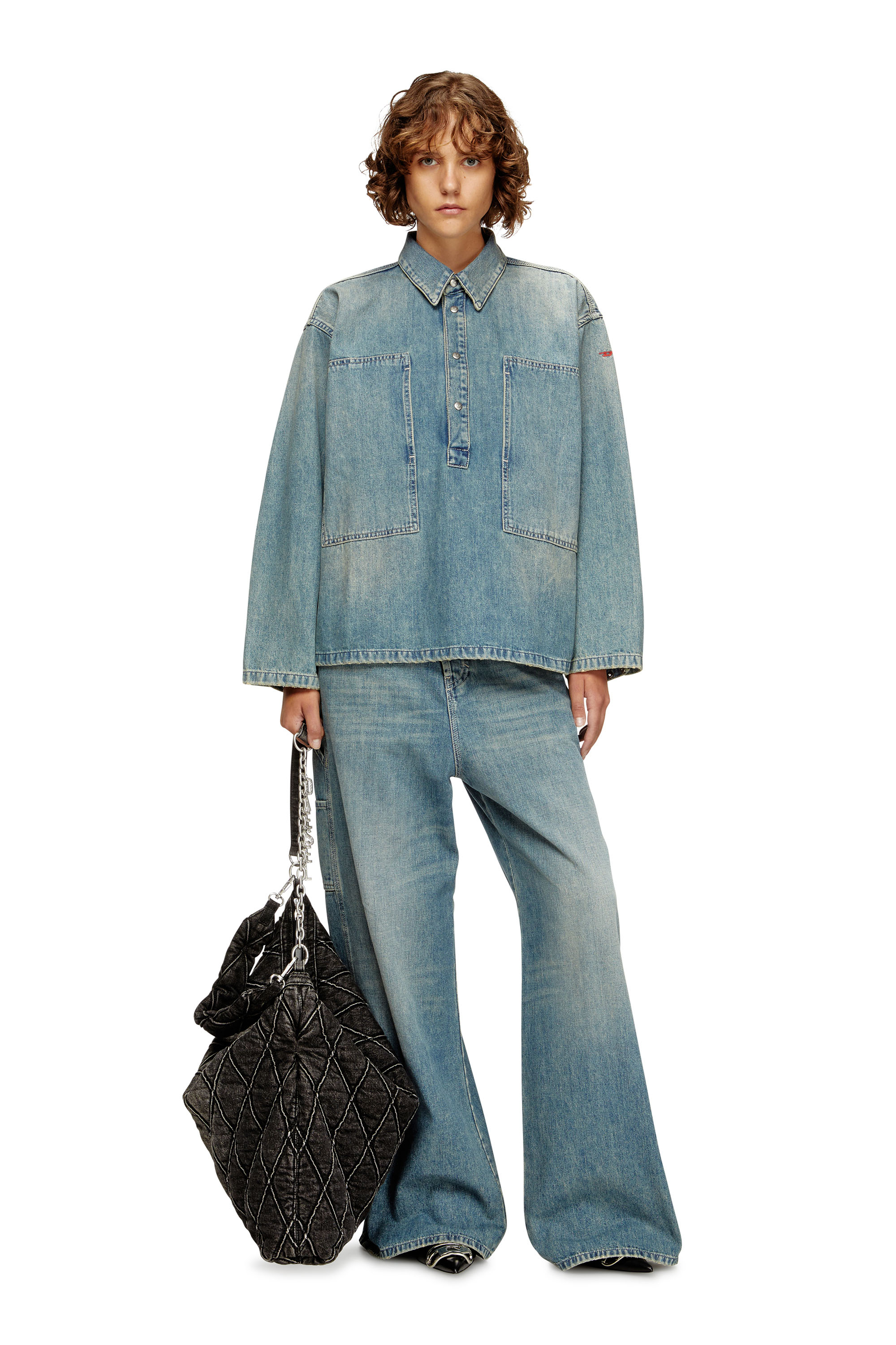 Diesel - DE-PRISS, Female's Henley top in utility-style denim in Light Blue - 1