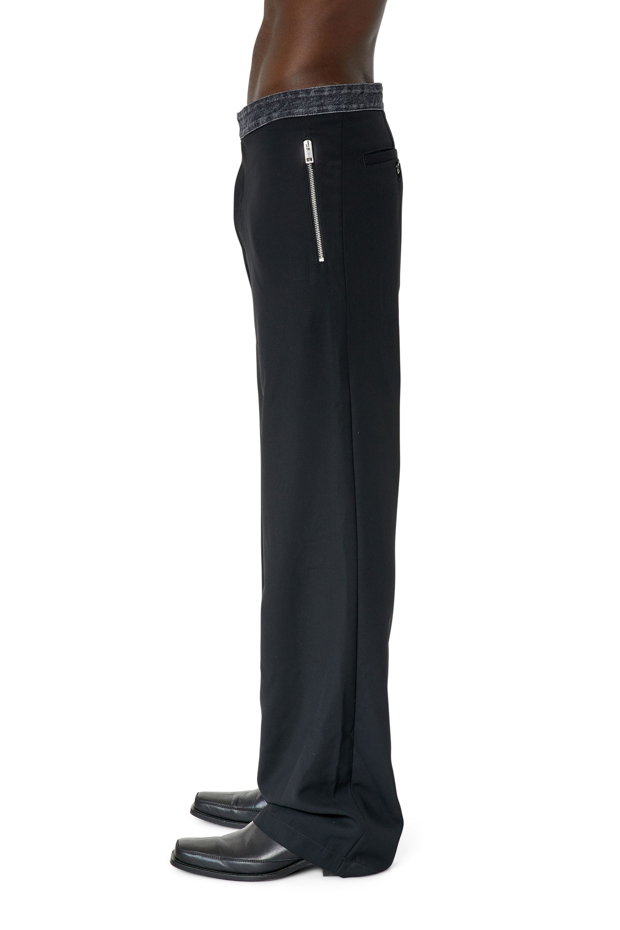Diesel - P-GOLD-A, Man's Wool pants with denim waistband in Black - 3