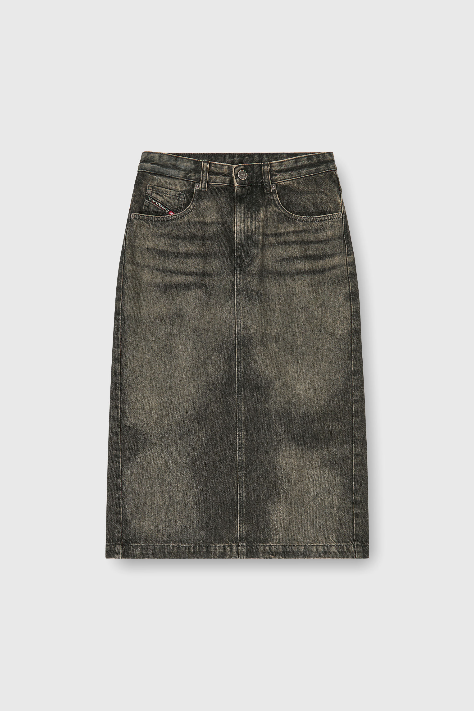 Diesel - DE-PENDY-FSJ, Woman's Pencil skirt in dirty-effect denim in Dark grey - 2