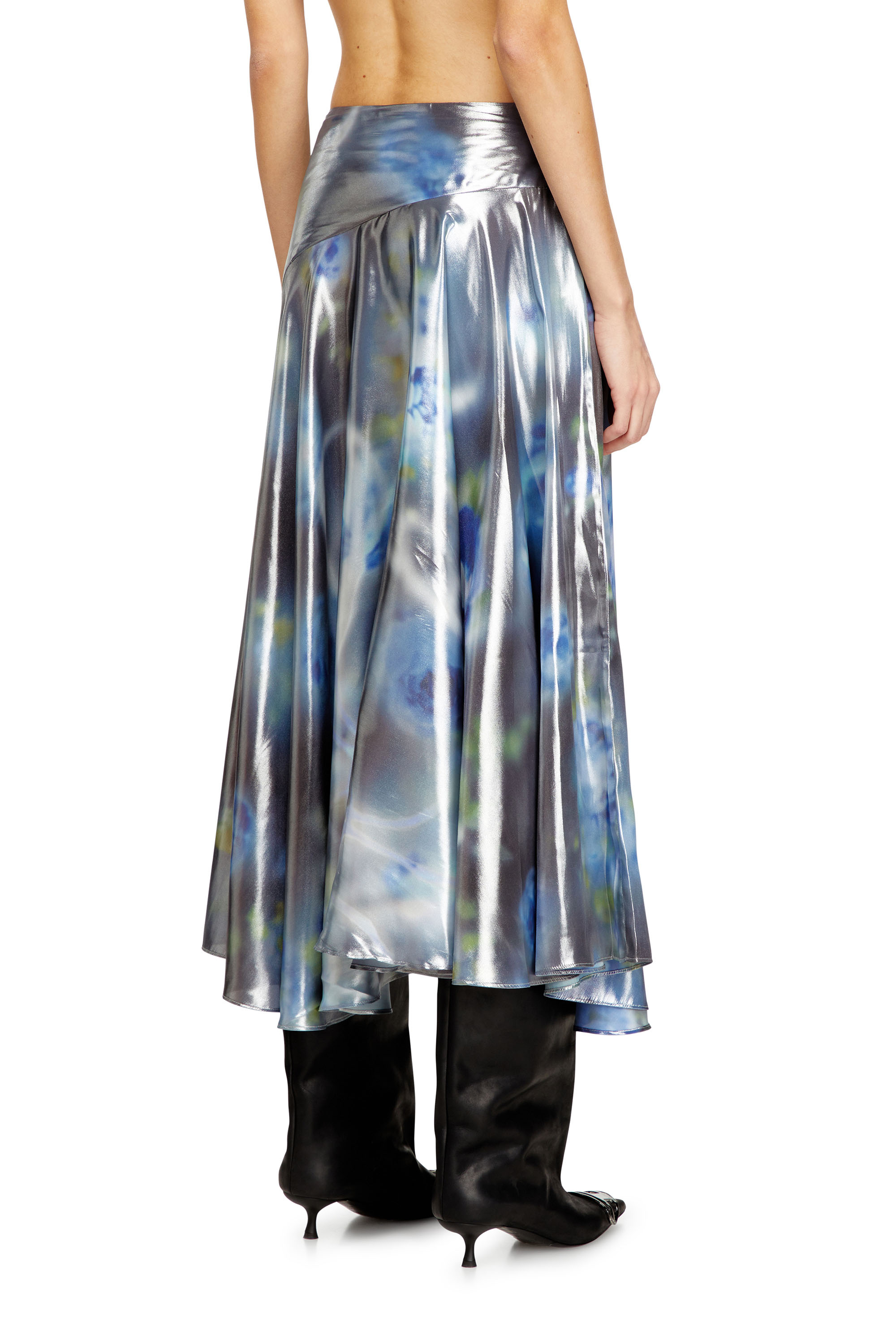 Diesel - O-ZULIE-S2, Female's Metallic midi skirt with blurred rose print in Blue/Black - 3