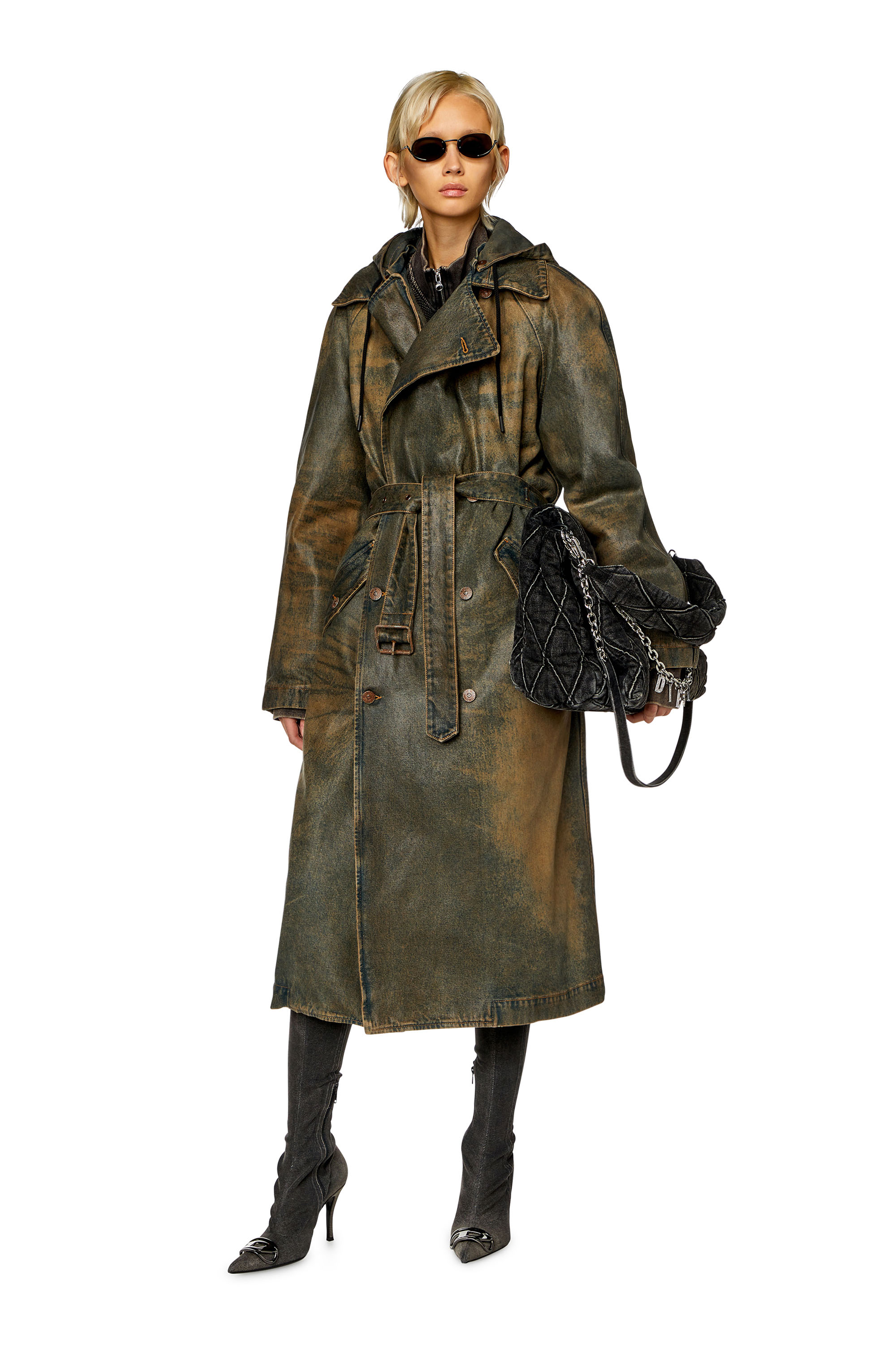 Women's Trench coat in coated denim | Brown | Diesel