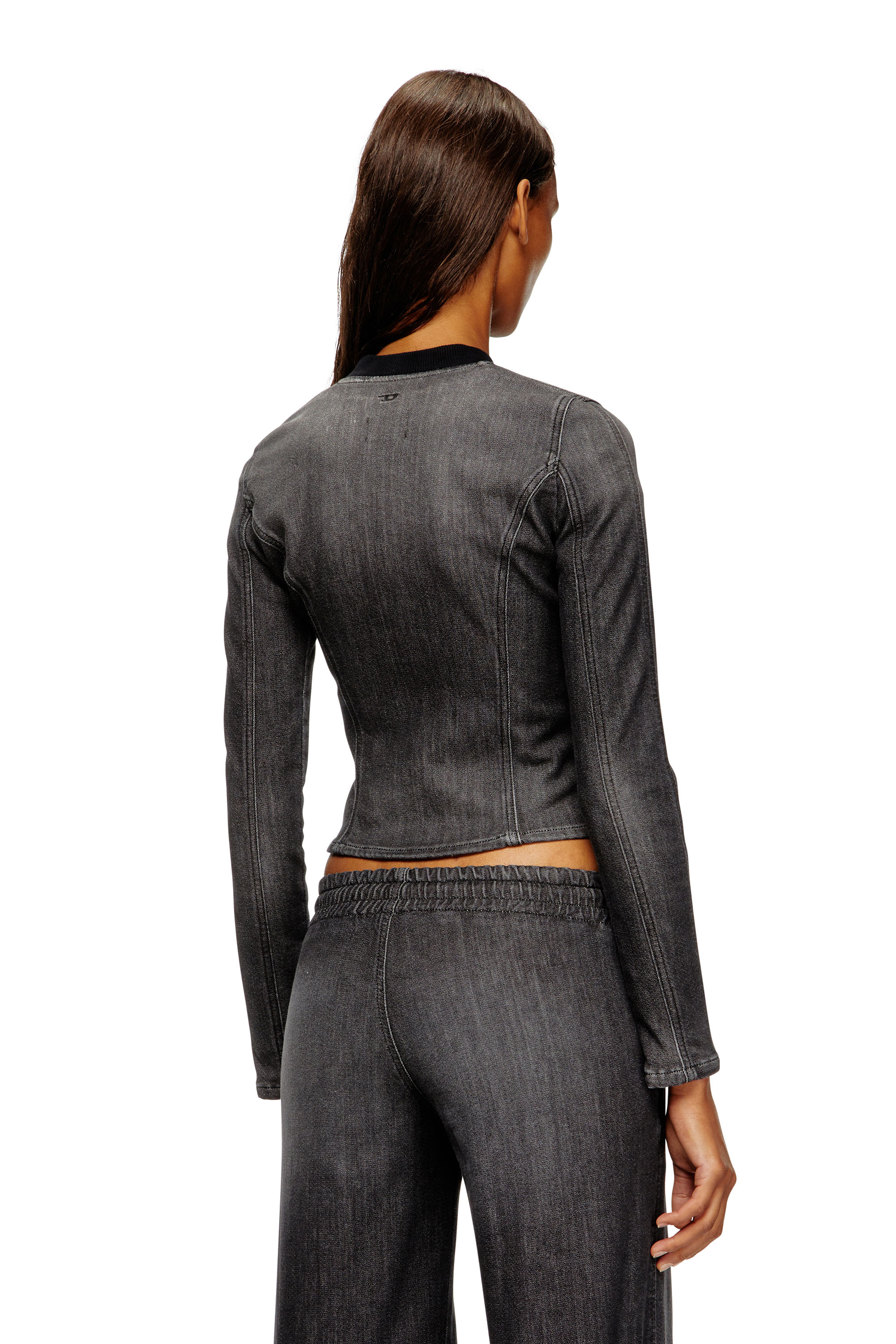 Diesel - DE-GARY-D JOGG, Female's Cropped jacket in monochrome denim in Black - 3