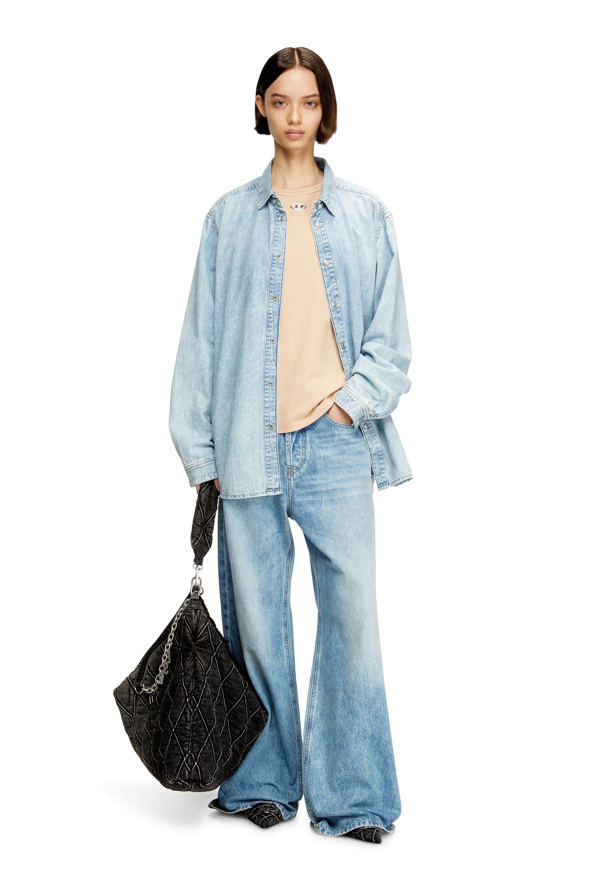 Diesel - T-NORMY-OD-S1, Camiseta de algodón con Oval D metálico Mujer in Beige - 1