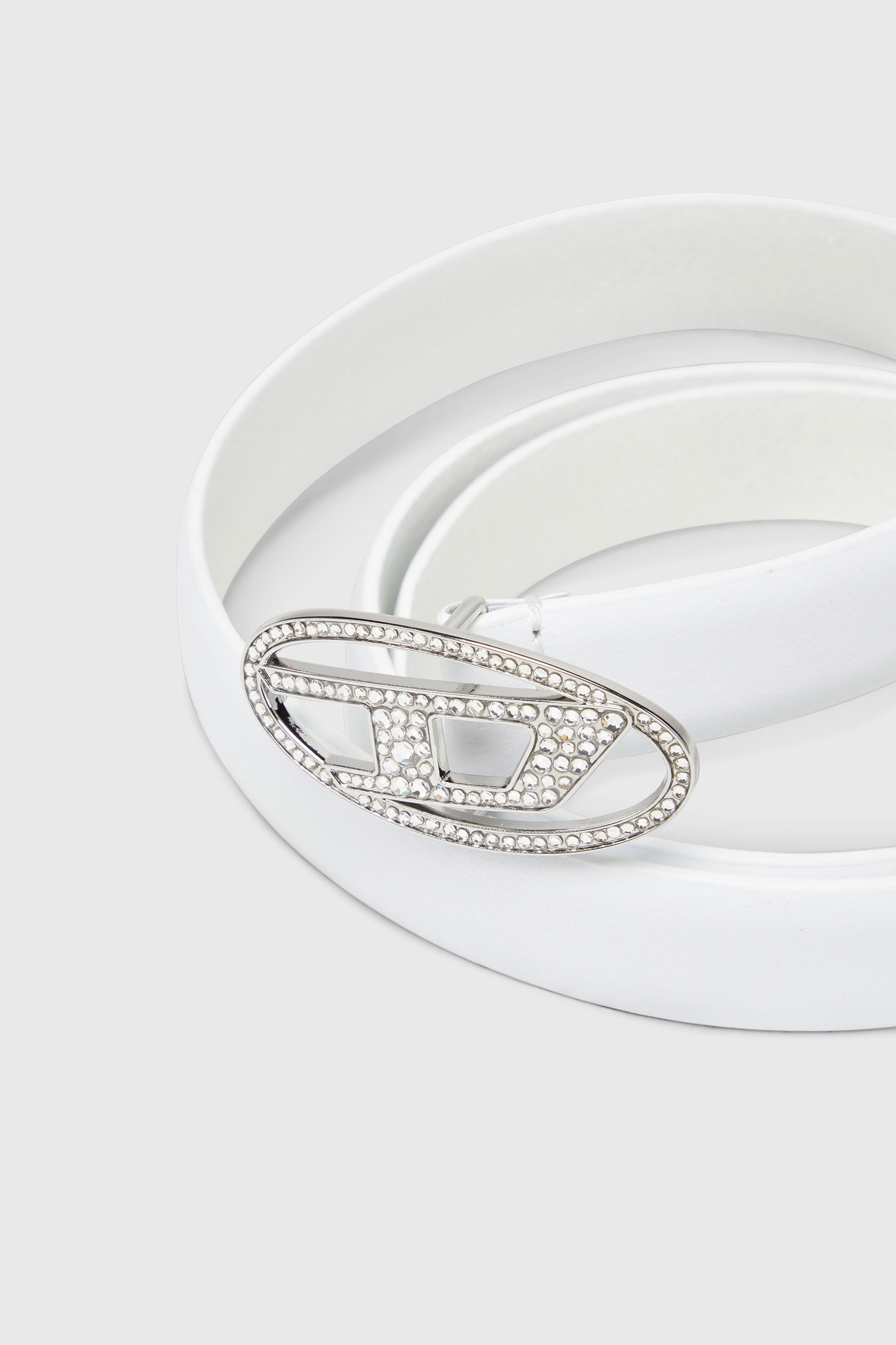 Women's 1.9cm slim leather belt with crystal buckle | White
