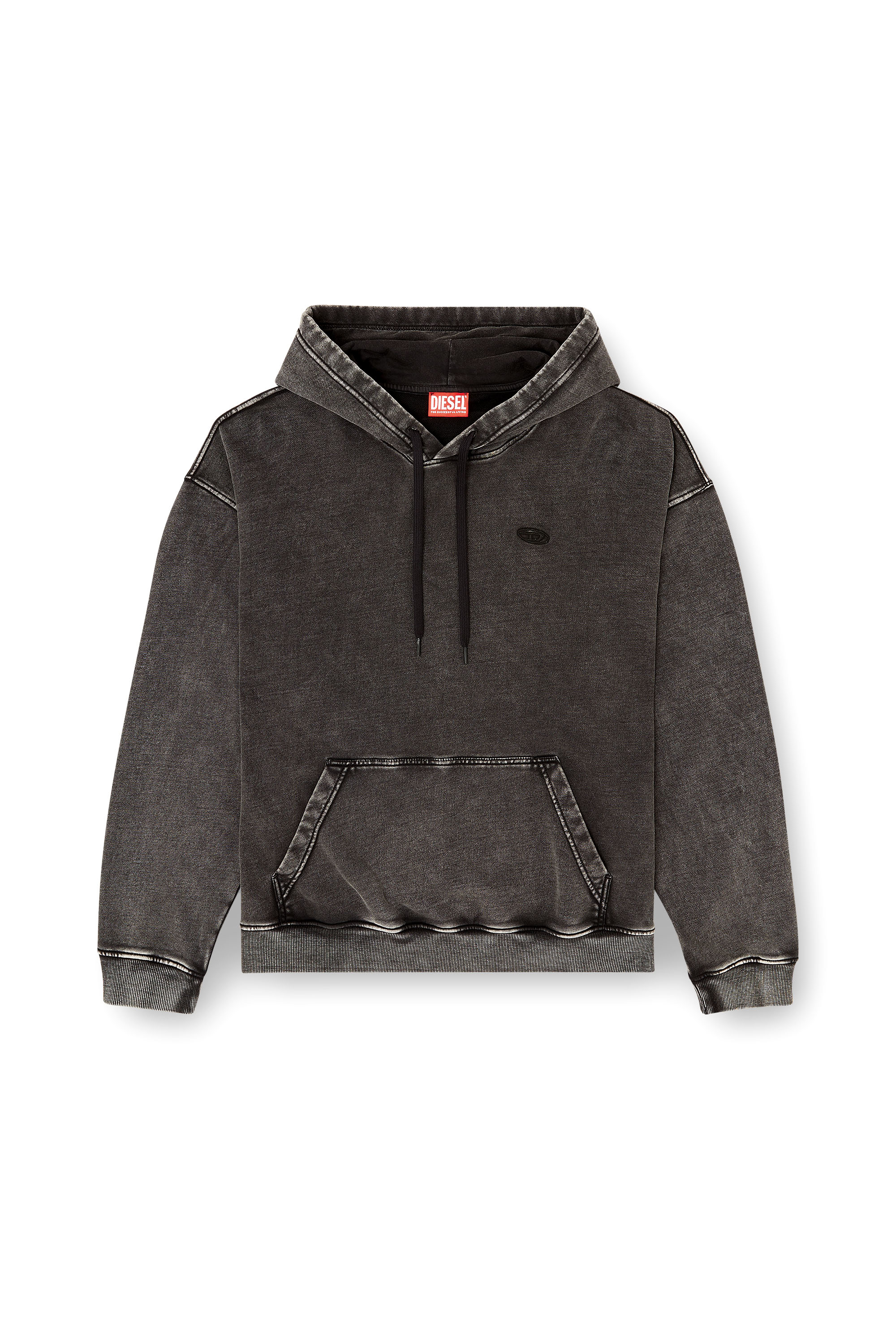Diesel - S-BOXT-HOOD-DEN, Male's Hoodie with raw-cut back patch in Dark Grey - 2