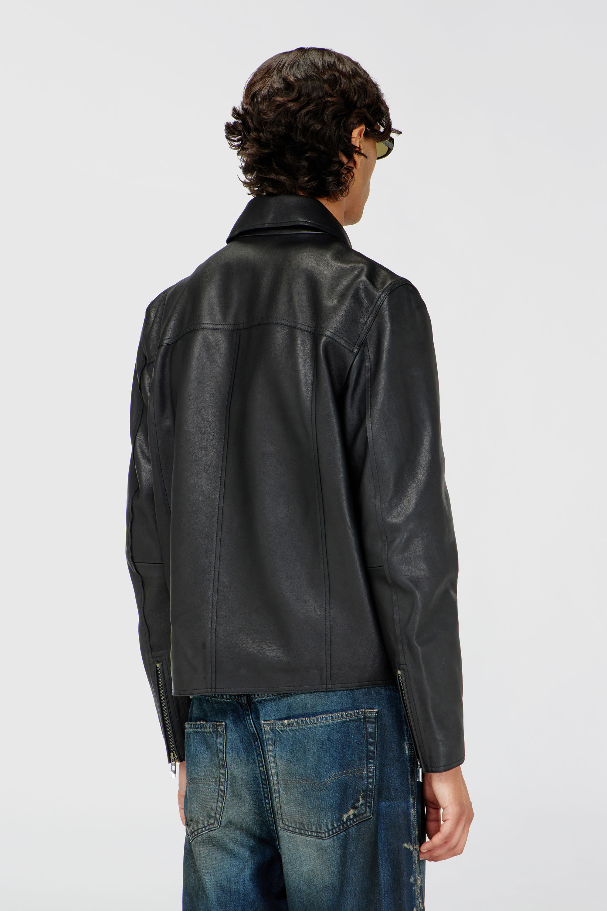 Men's Leather jacket with embossed Oval D | Black | Diesel US