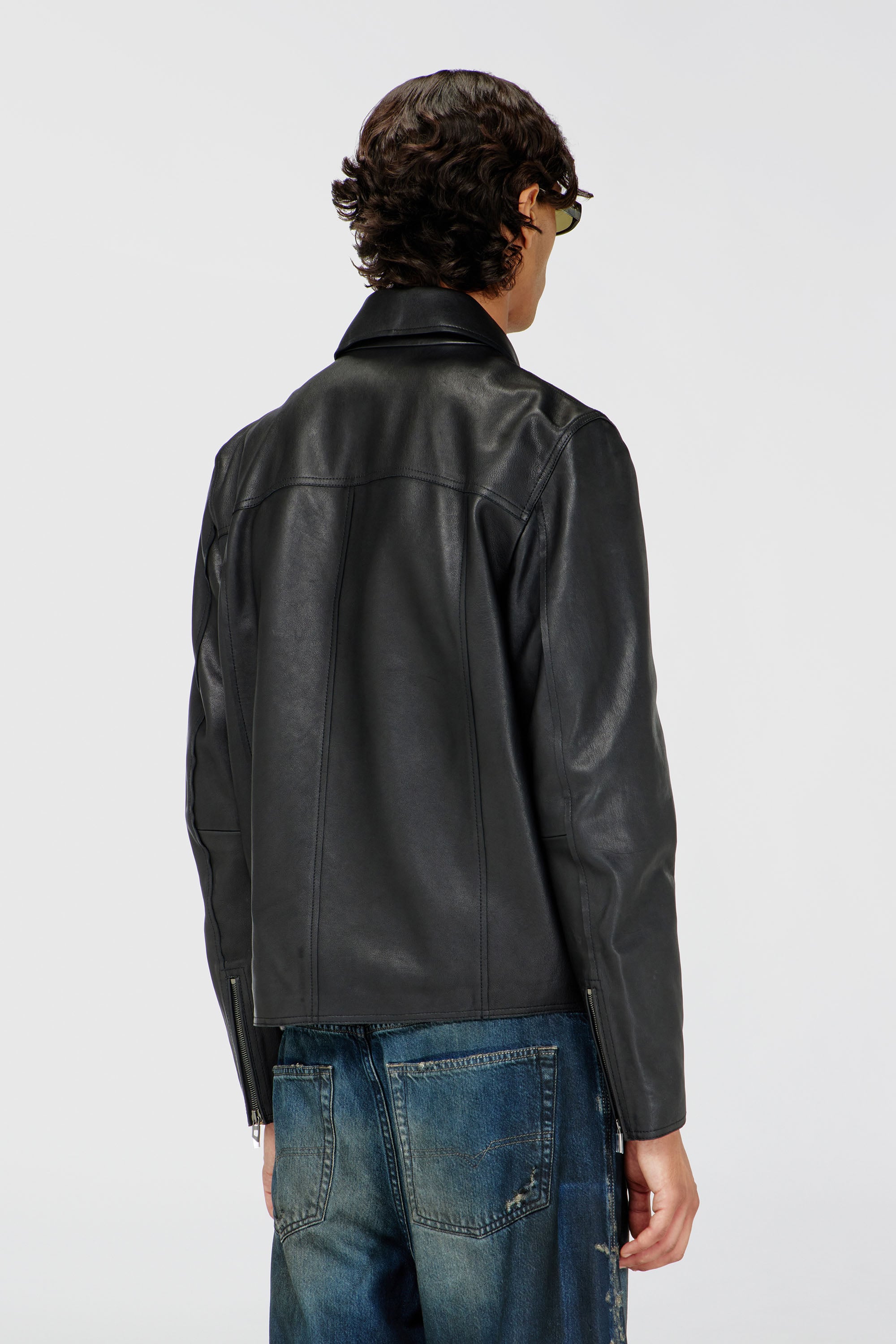 Diesel - L-KORN-A, Man's Leather jacket with embossed Oval D in Black - 5