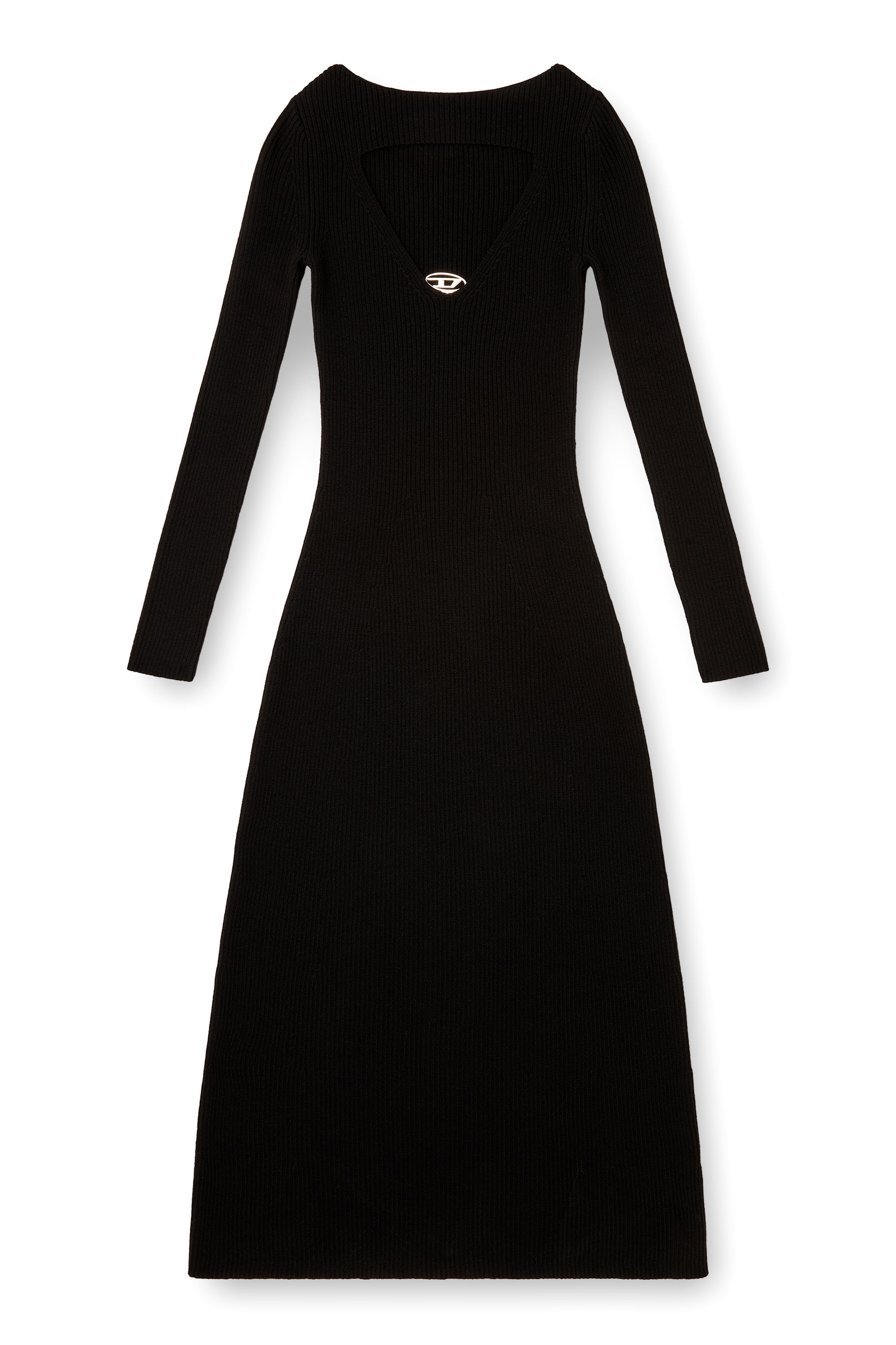 Diesel - M-OLONI, Woman's Midi wool dress with inlay in Black - 2