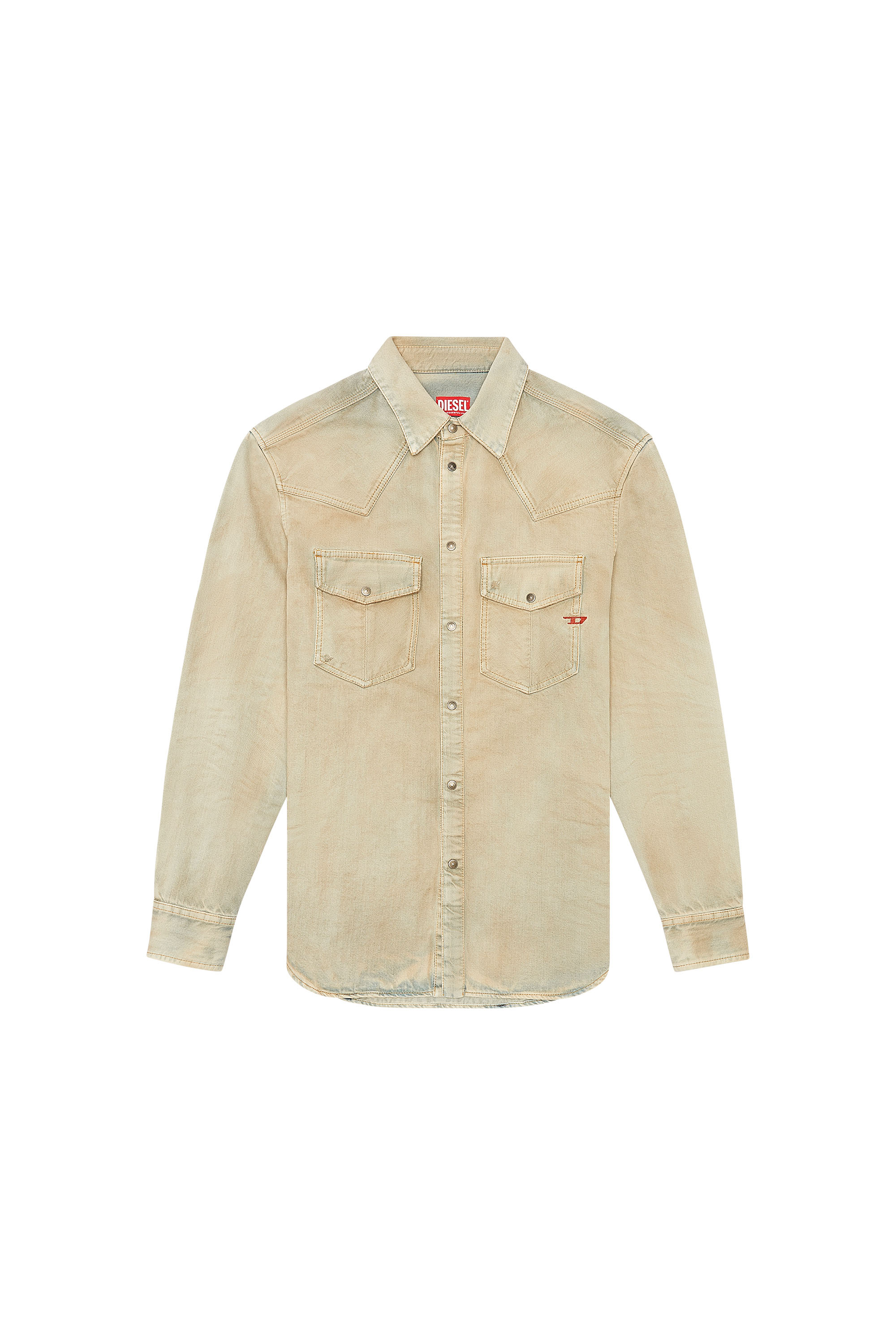Diesel - D-OCEAN, Man's Western shirt in distressed denim in Beige - 1